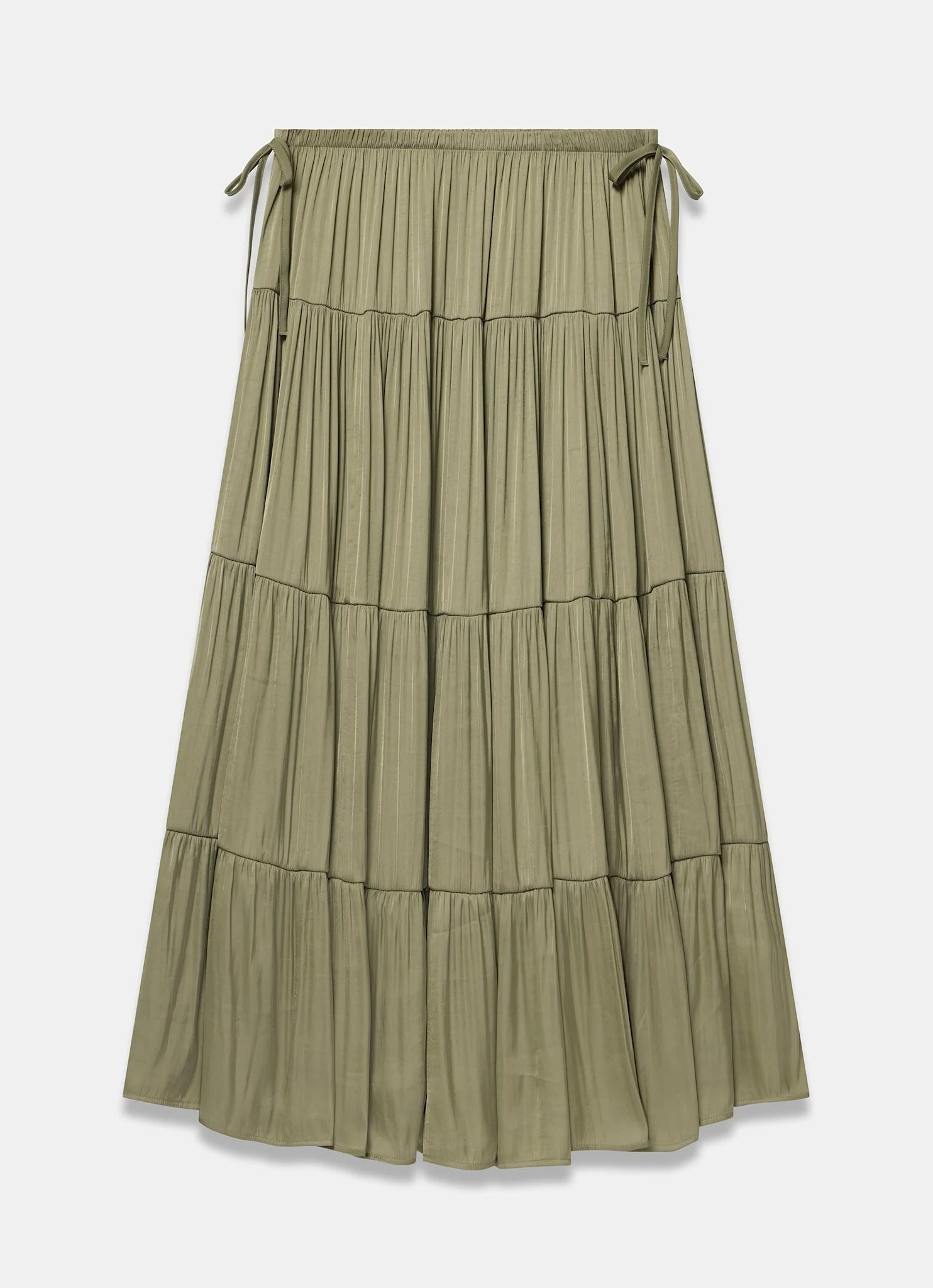 Khaki Satin Tiered Maxi Skirt - Image 7