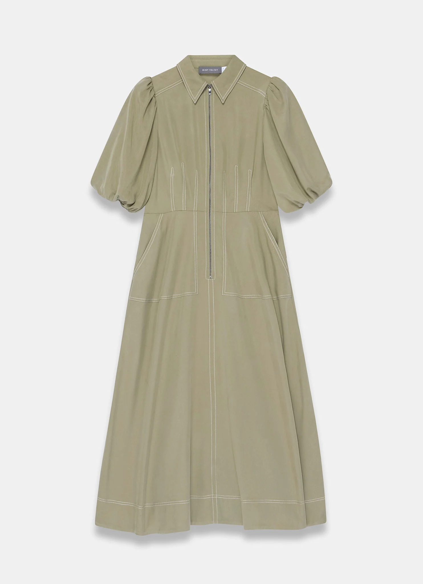 Khaki Utility Zip Midi Shirt Dress - Image 6