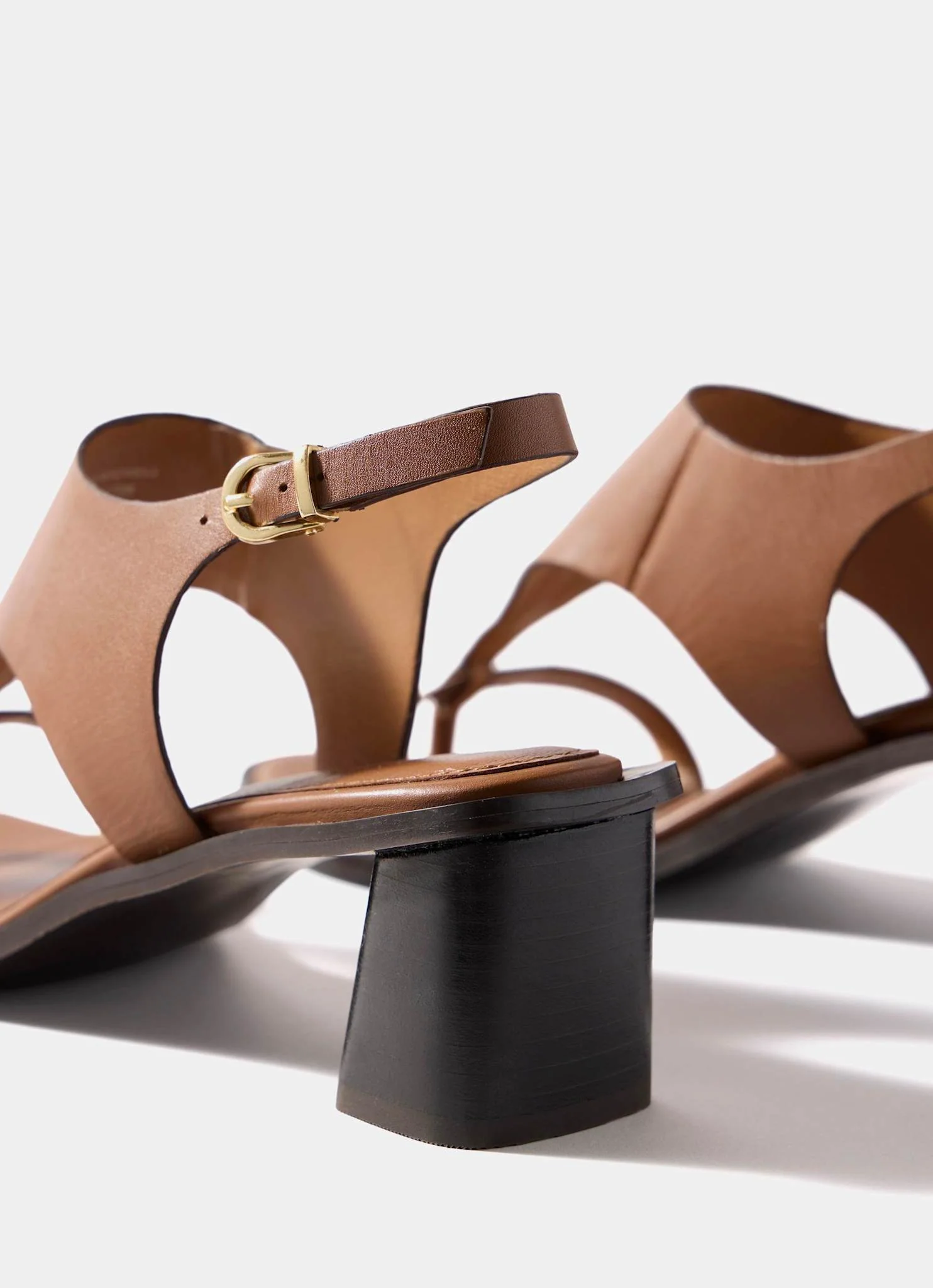 Kiana Tan Leather Slingback Block Heels - Image 3