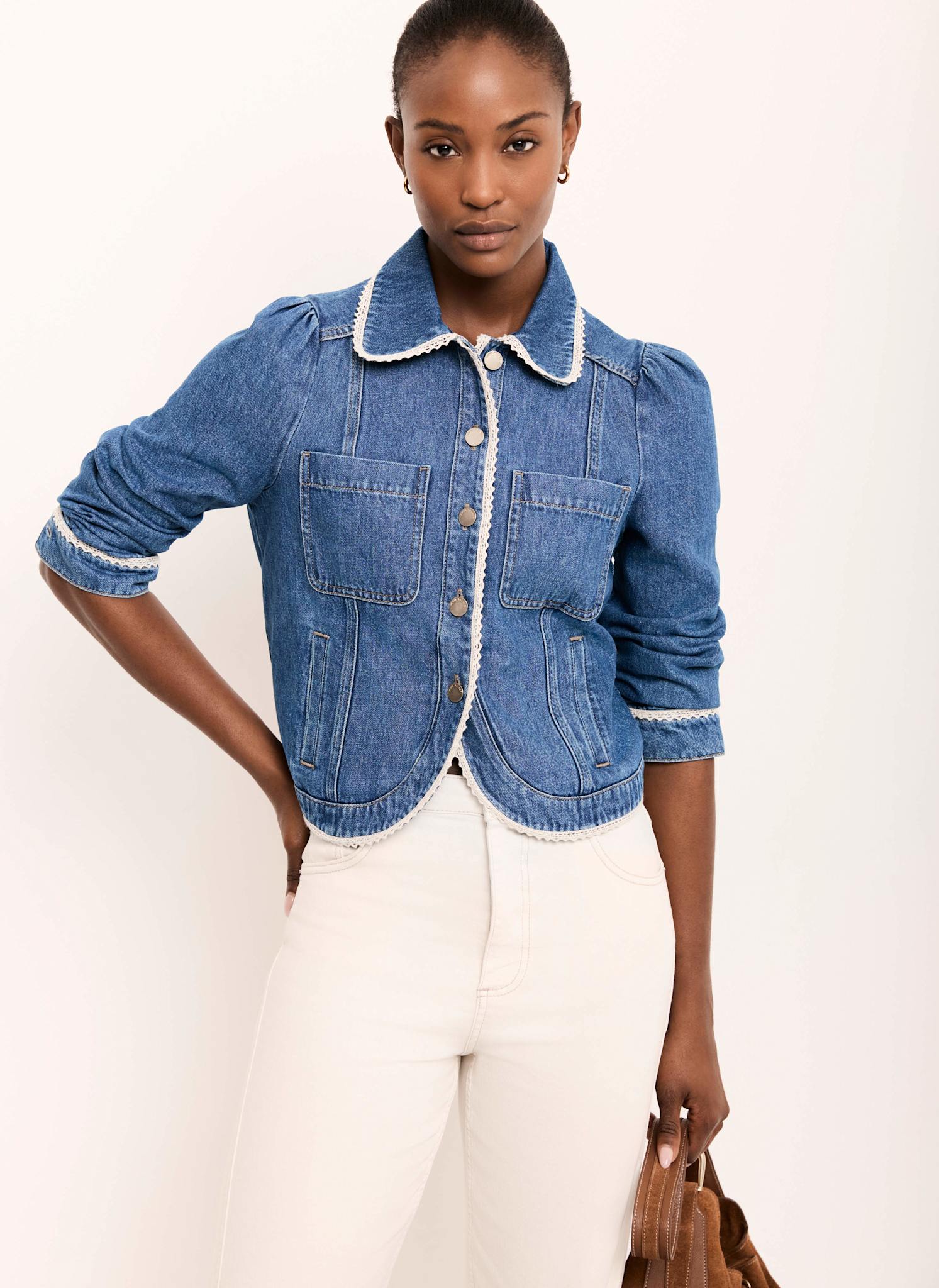 Mid Indigo Crochet Trim Denim Jacket - Image 3