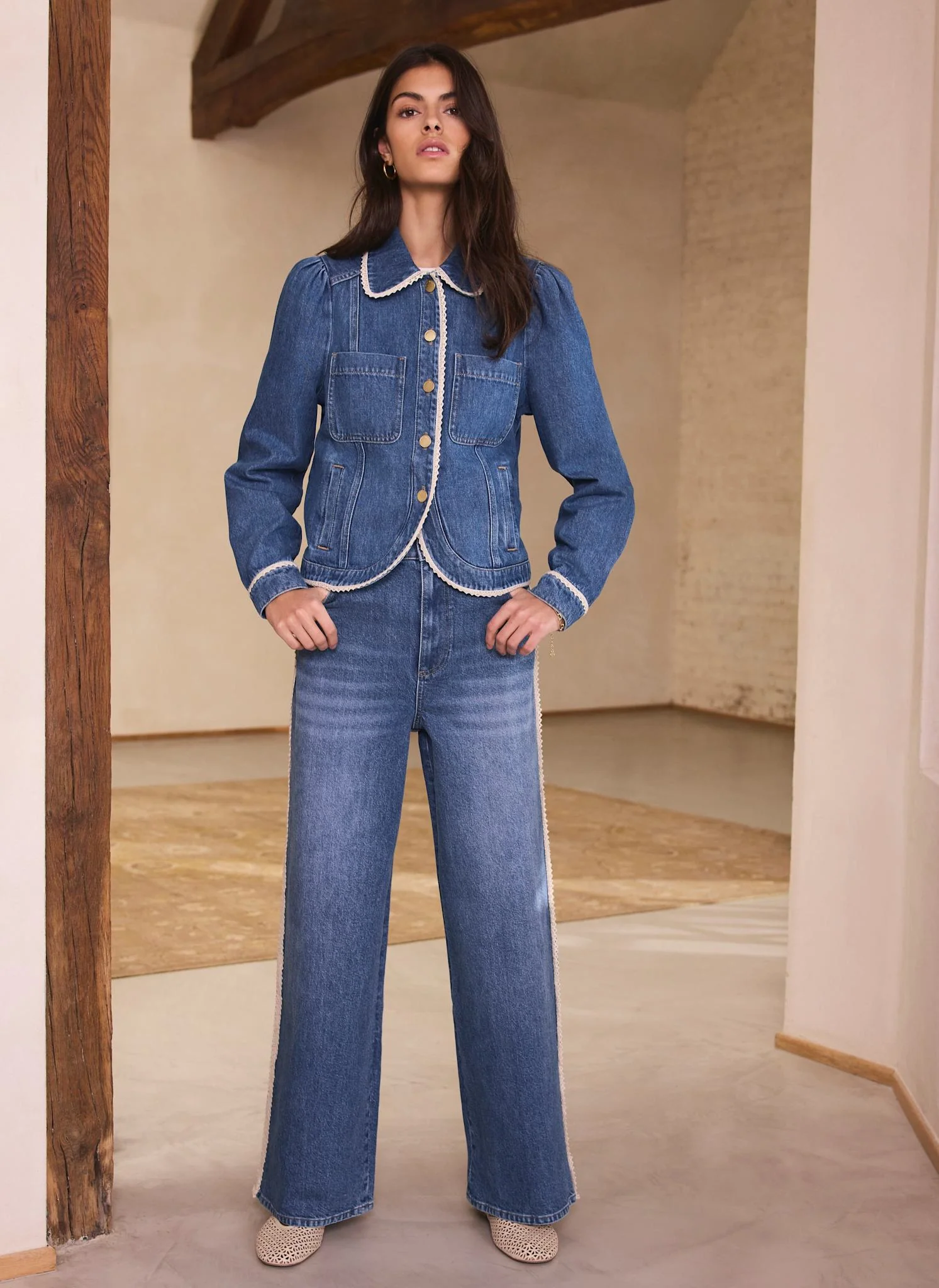 Mid Indigo Crochet Trim Denim Jacket - Image 6
