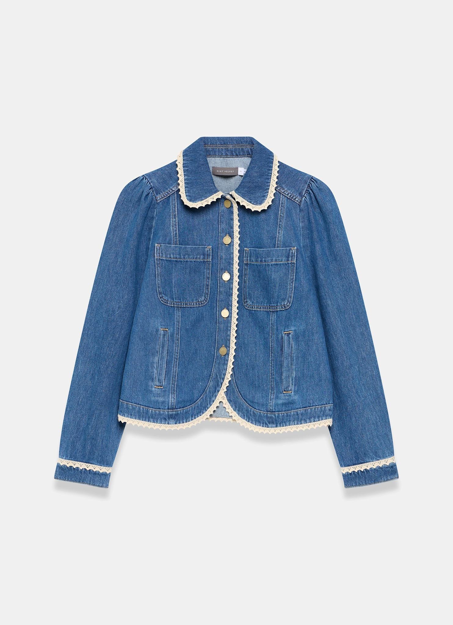 Mid Indigo Crochet Trim Denim Jacket - Image 7