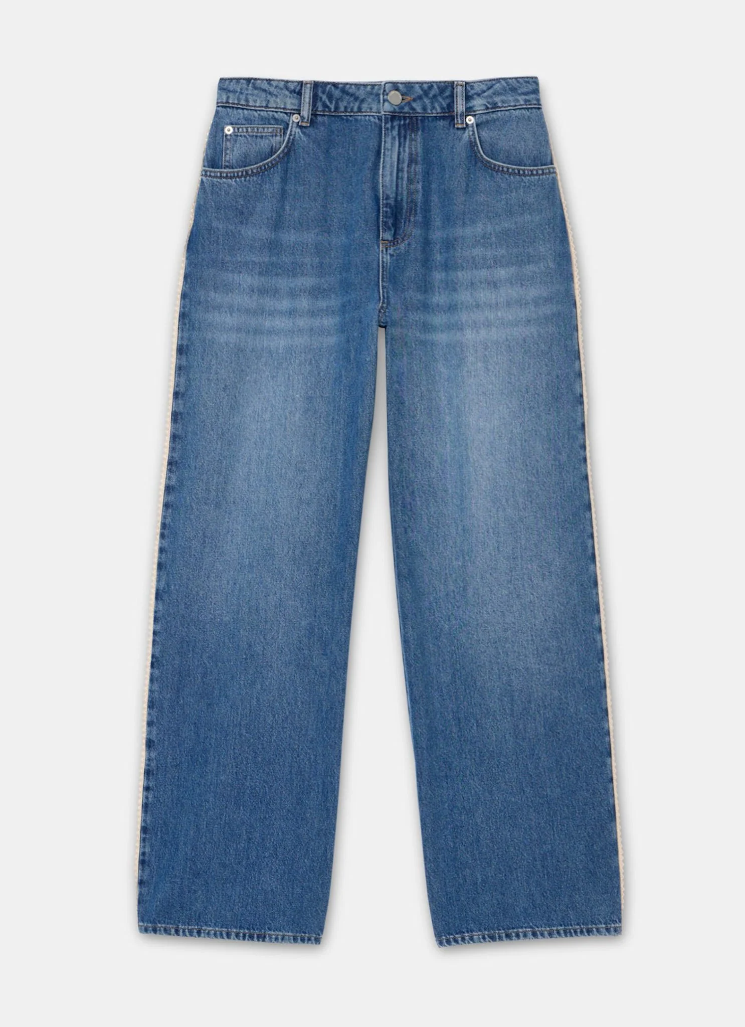 Mid Indigo Crochet Trim Straight Jeans - Image 7