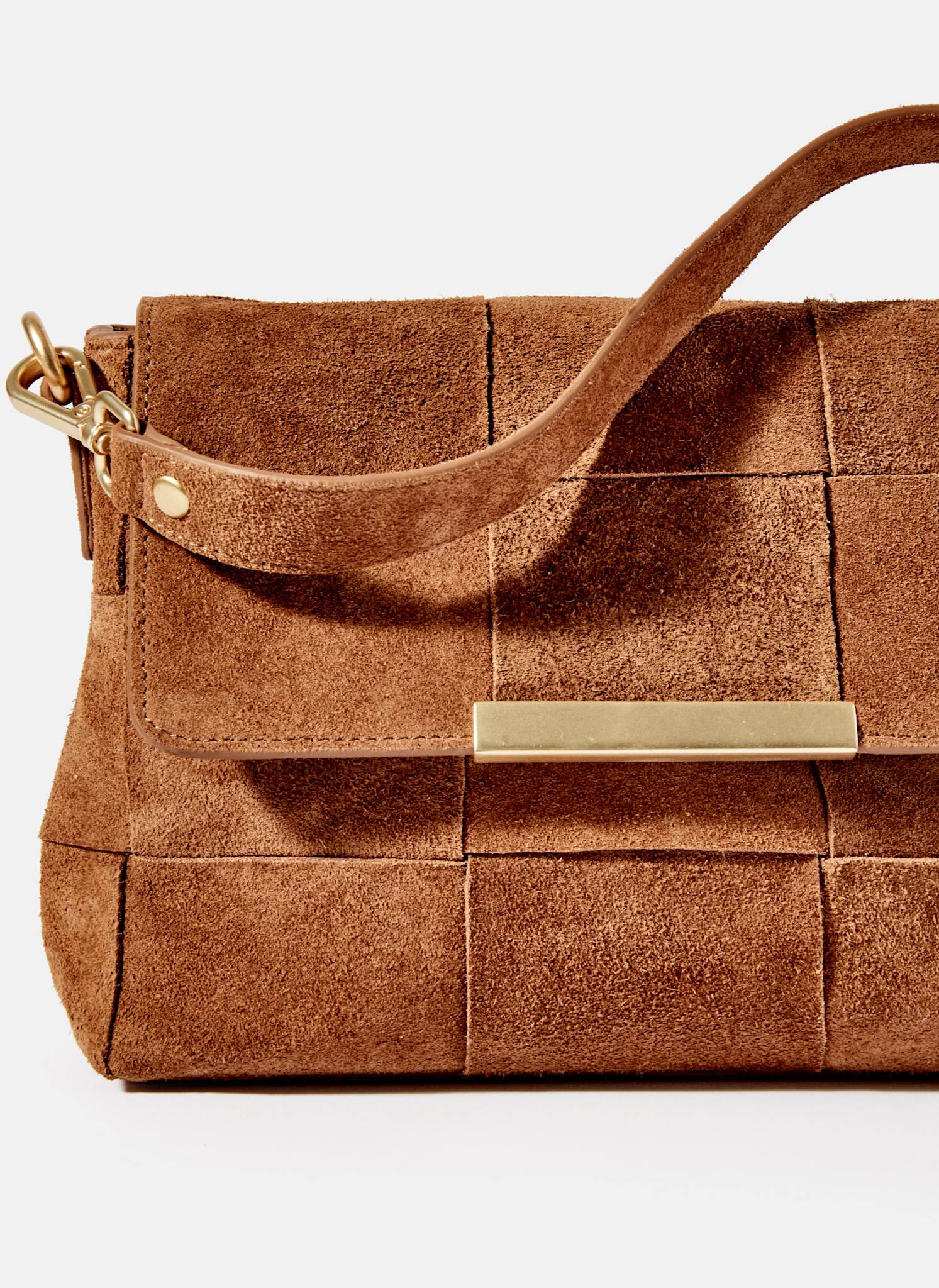 Lara Tan Suede Woven Crossbody Bag - Image 5