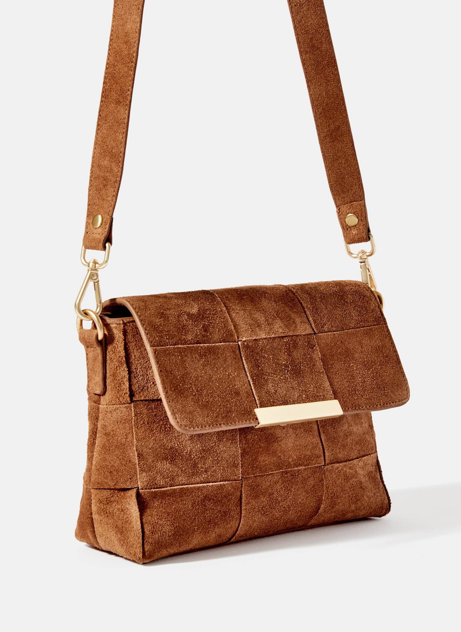 Lara Tan Suede Woven Crossbody Bag - Image 6