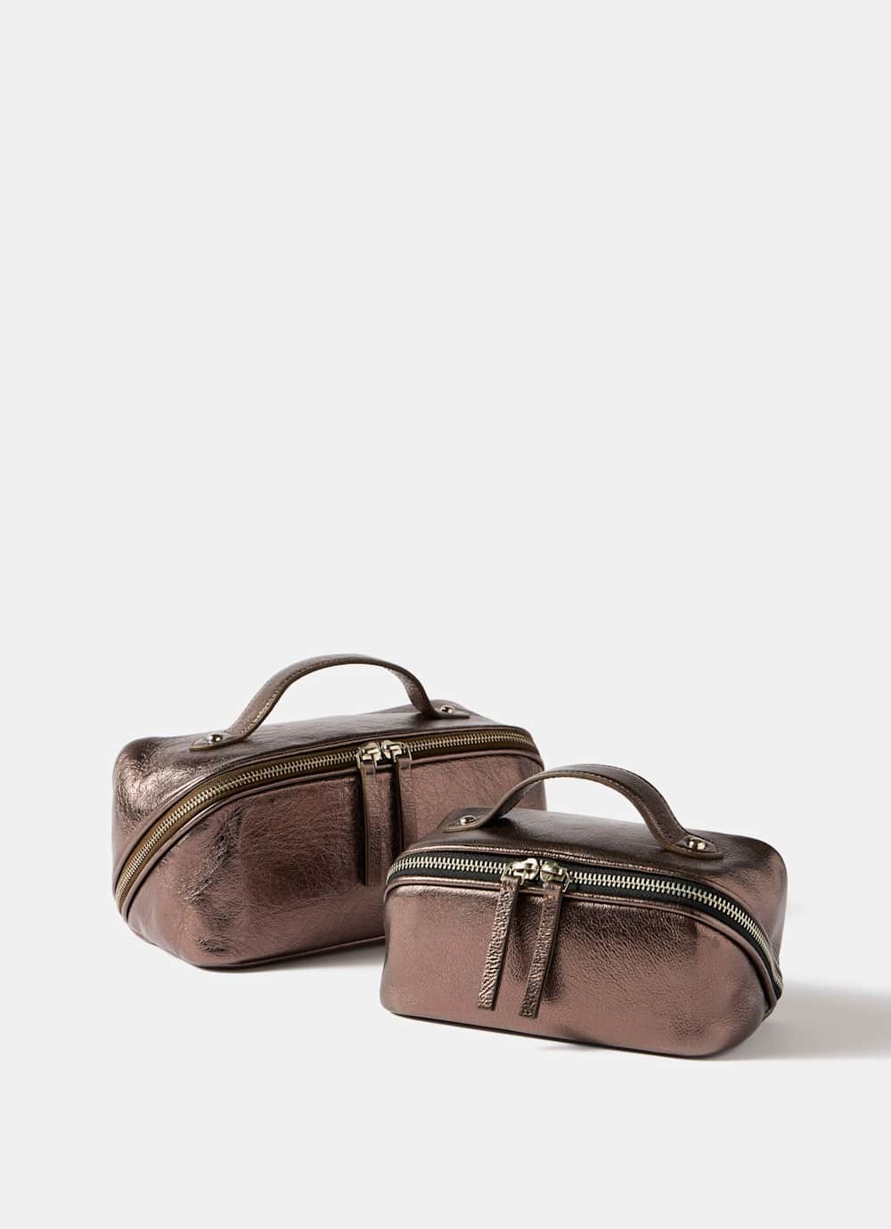 Brown Metallic Leather Large Wash Bag - Image 2