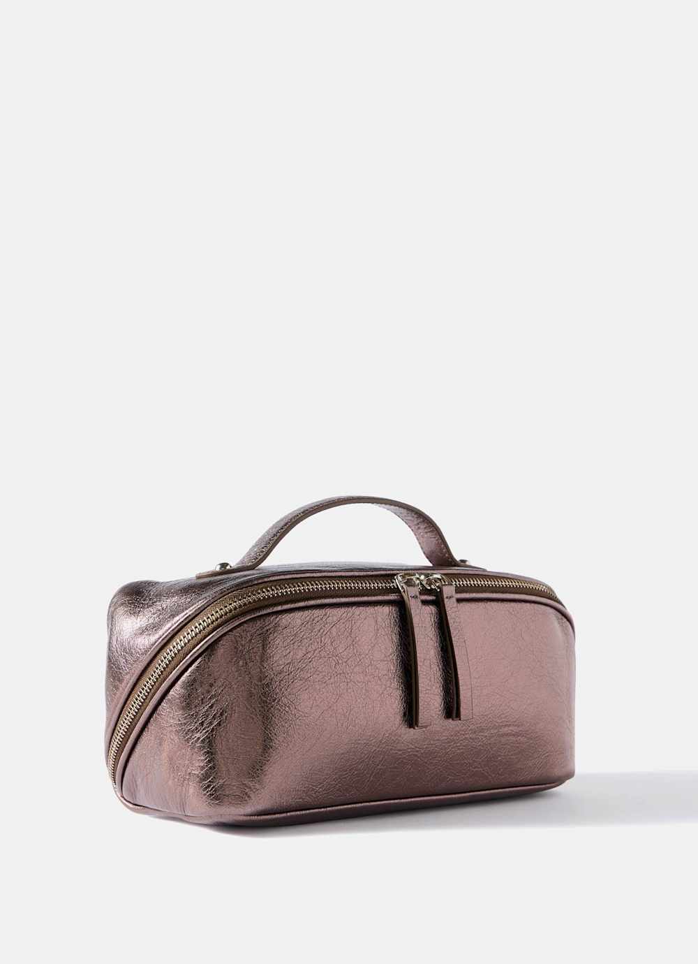 Brown Metallic Leather Large Wash Bag - Image 3