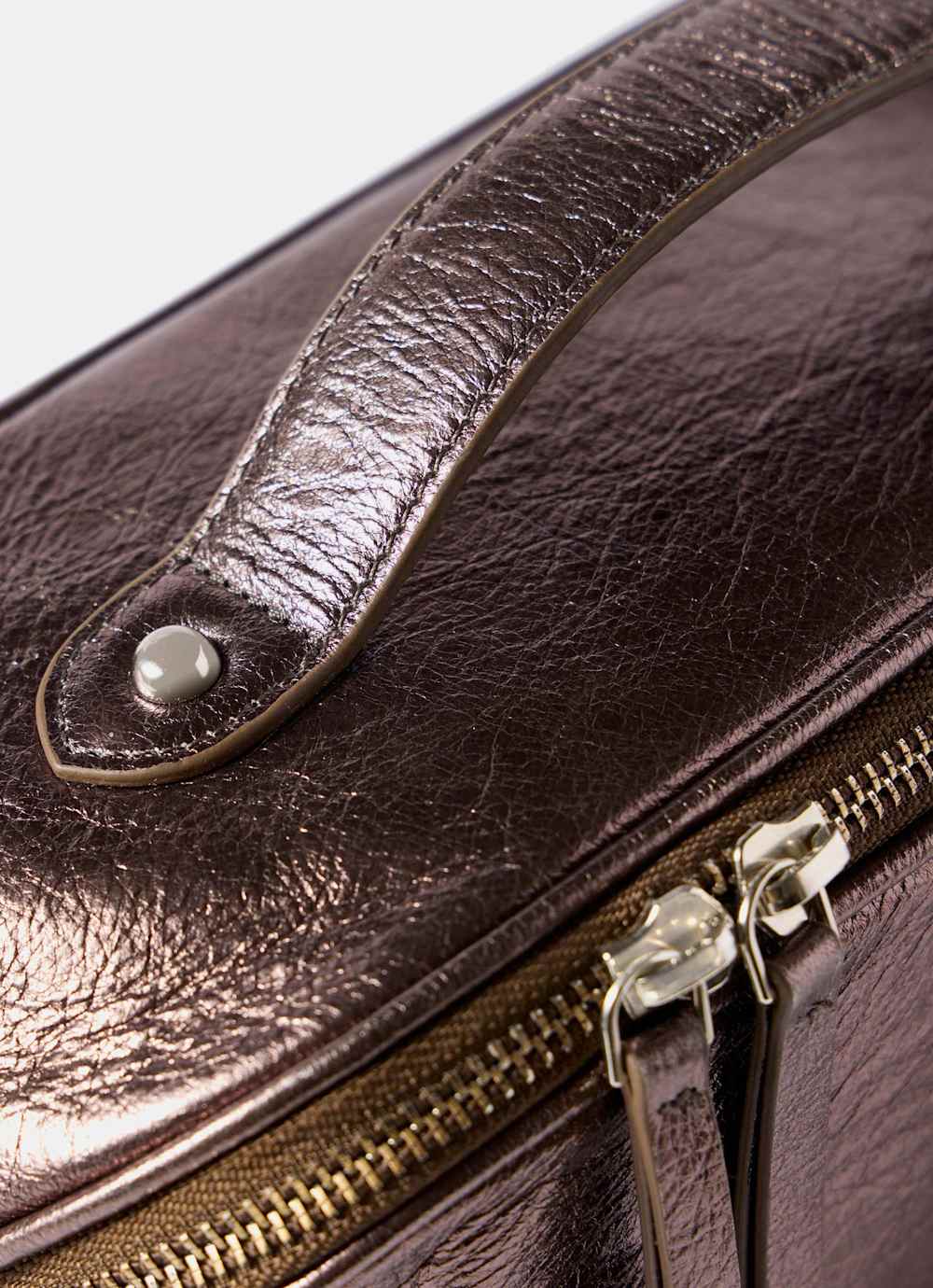 Brown Metallic Leather Large Wash Bag - Image 5