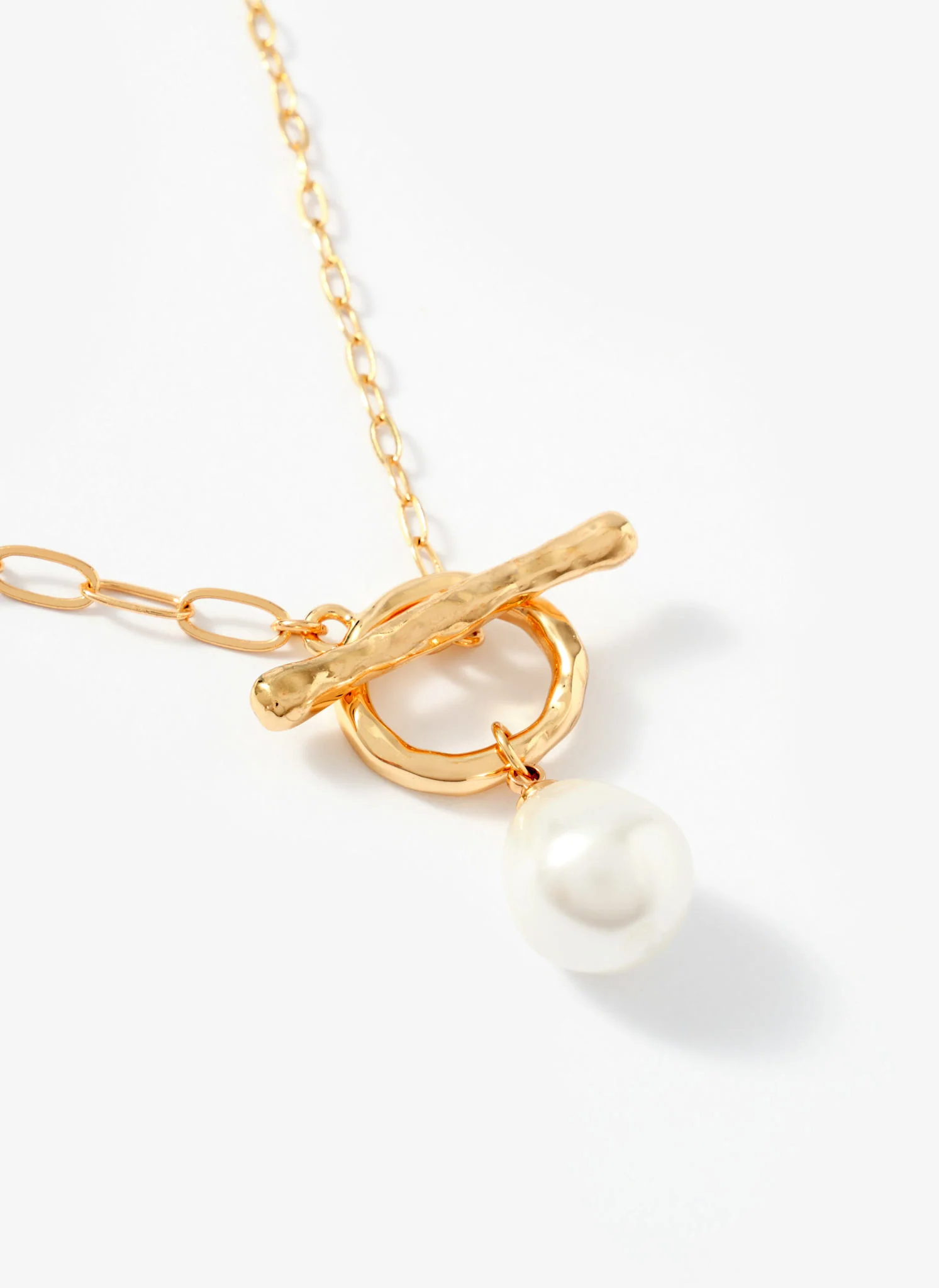Gold Tone Pearl Lariat Style Necklace - Image 4