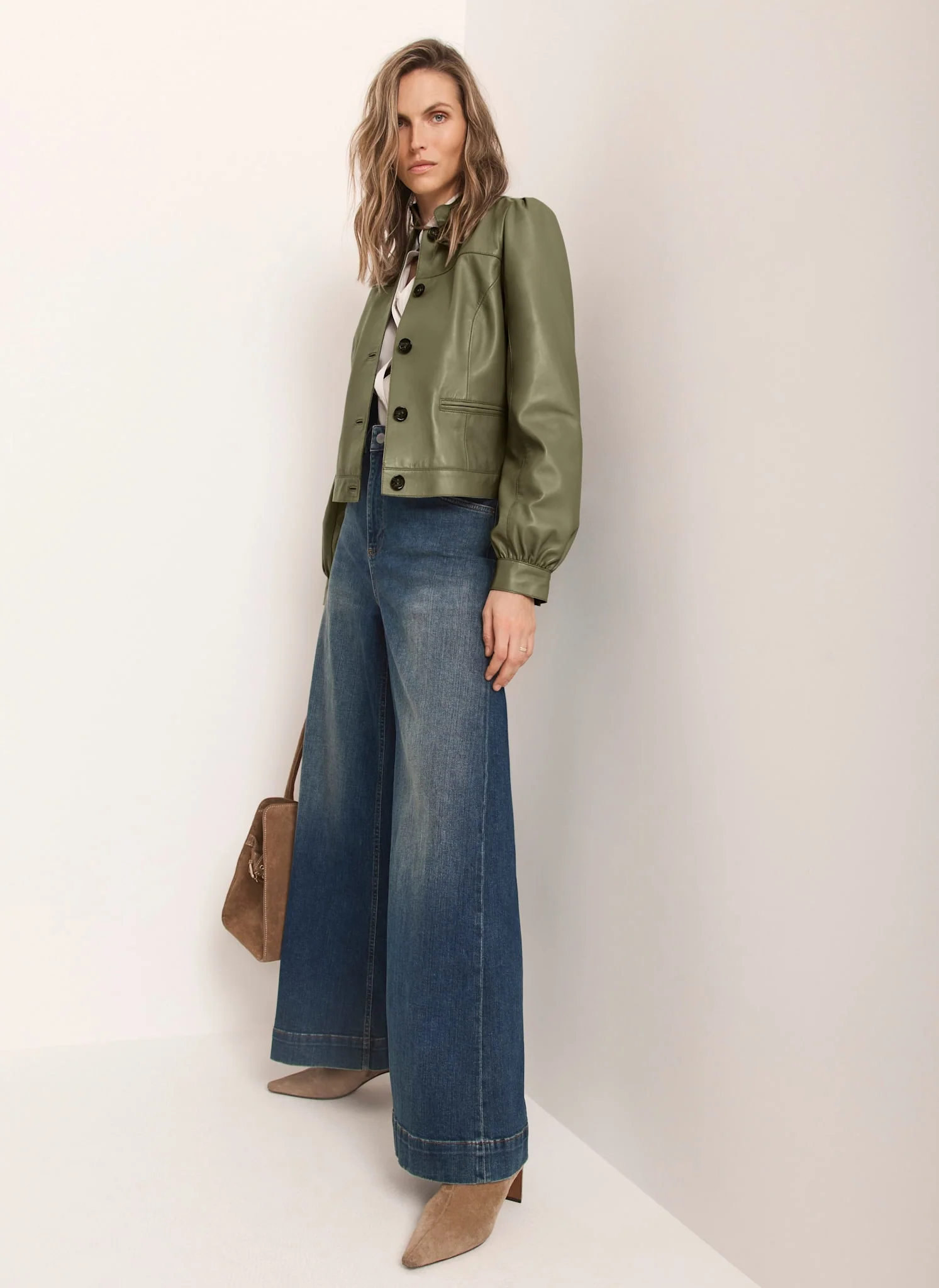 Green Leather Puff Sleeve Jacket - Image 3