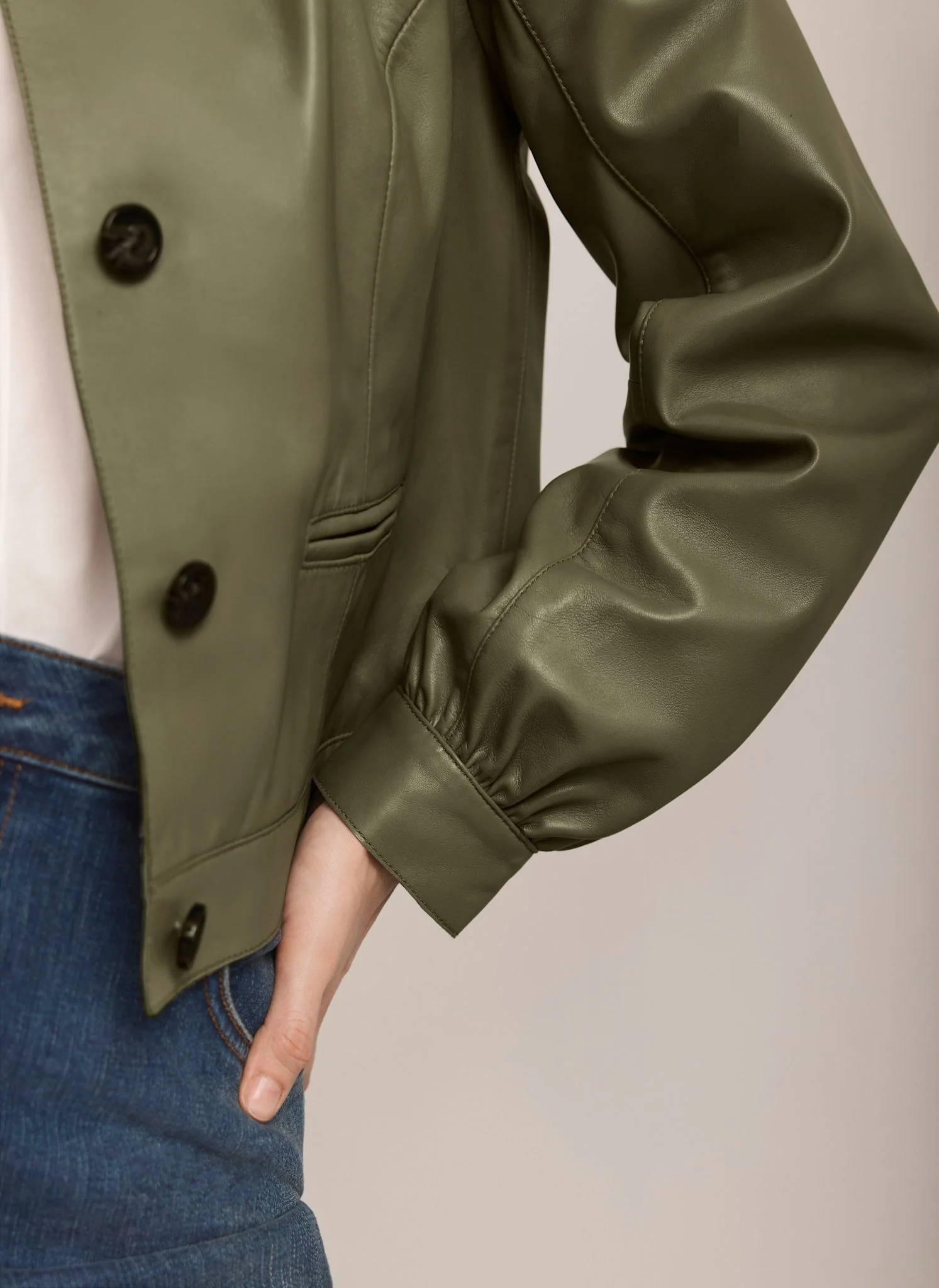 Green Leather Puff Sleeve Jacket - Image 4