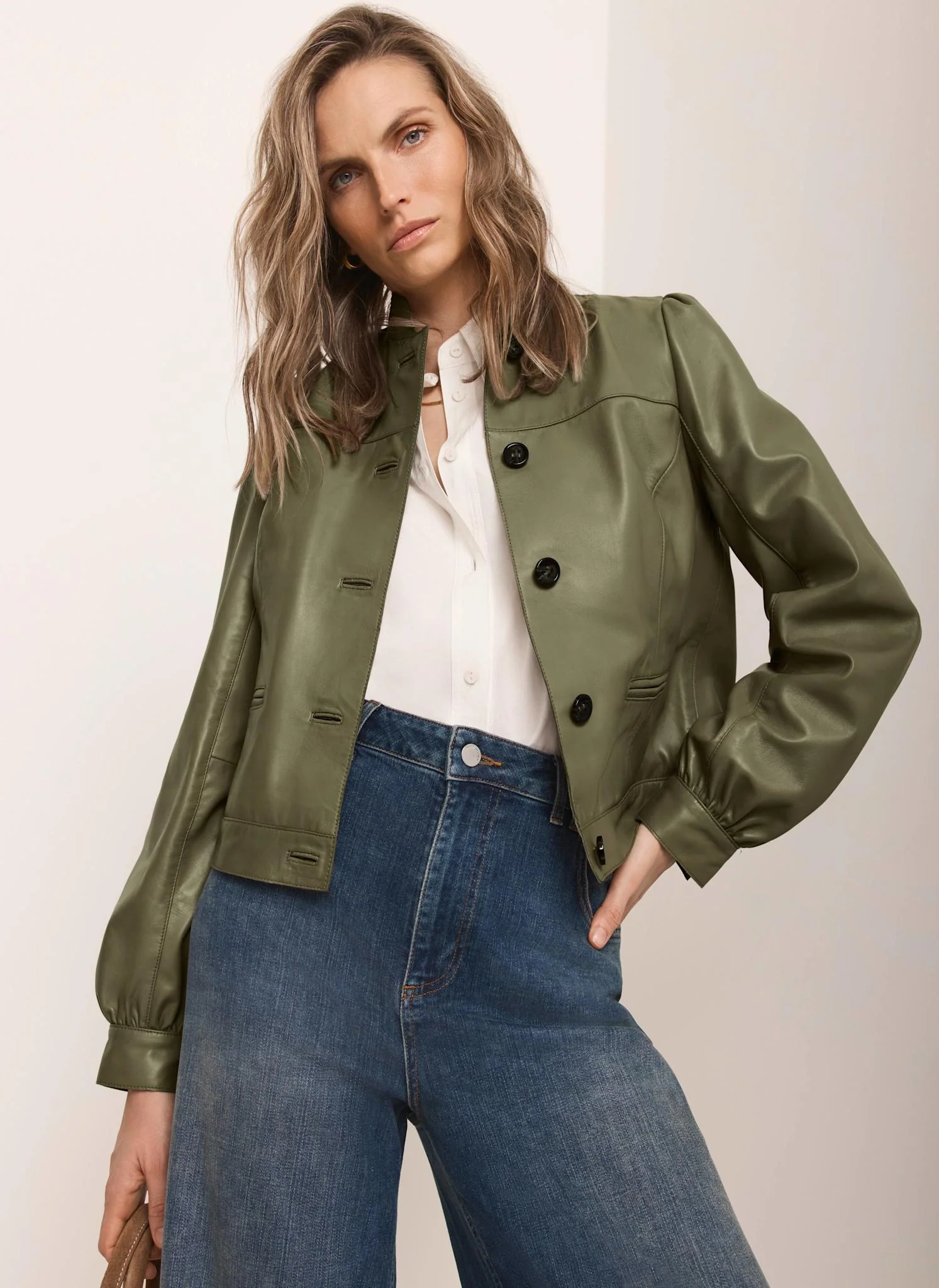 Green Leather Puff Sleeve Jacket - Image 6