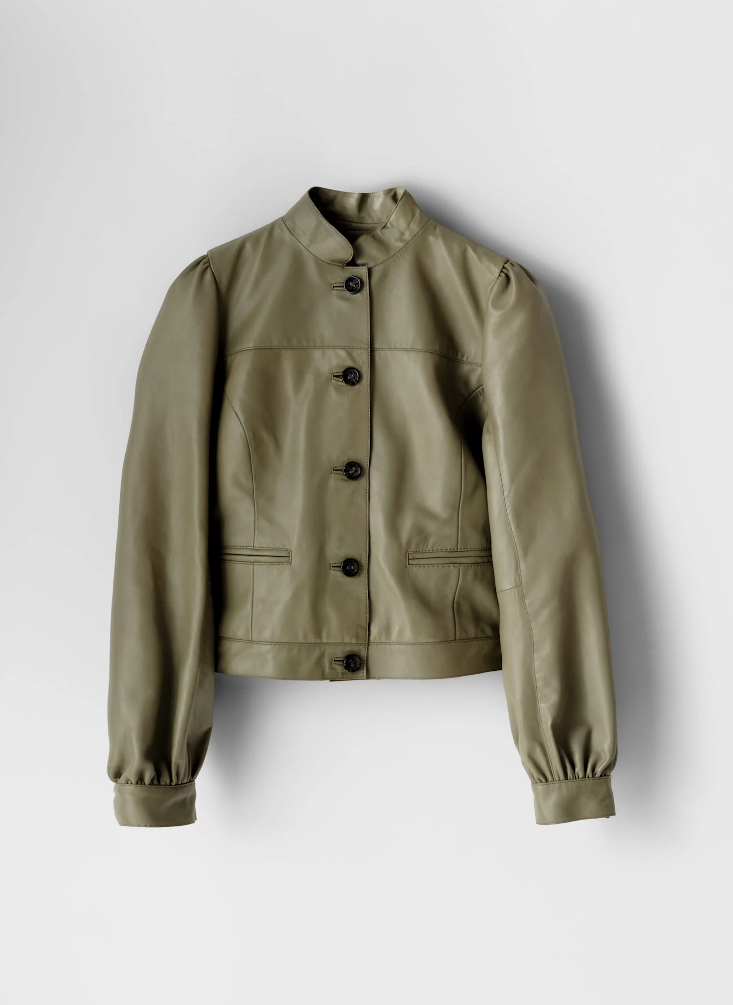 Green Leather Puff Sleeve Jacket - Image 7