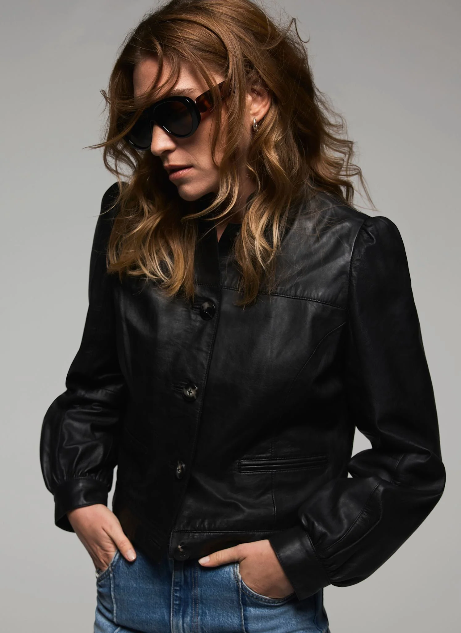 Black Leather Puff Sleeve Jacket - Image 5
