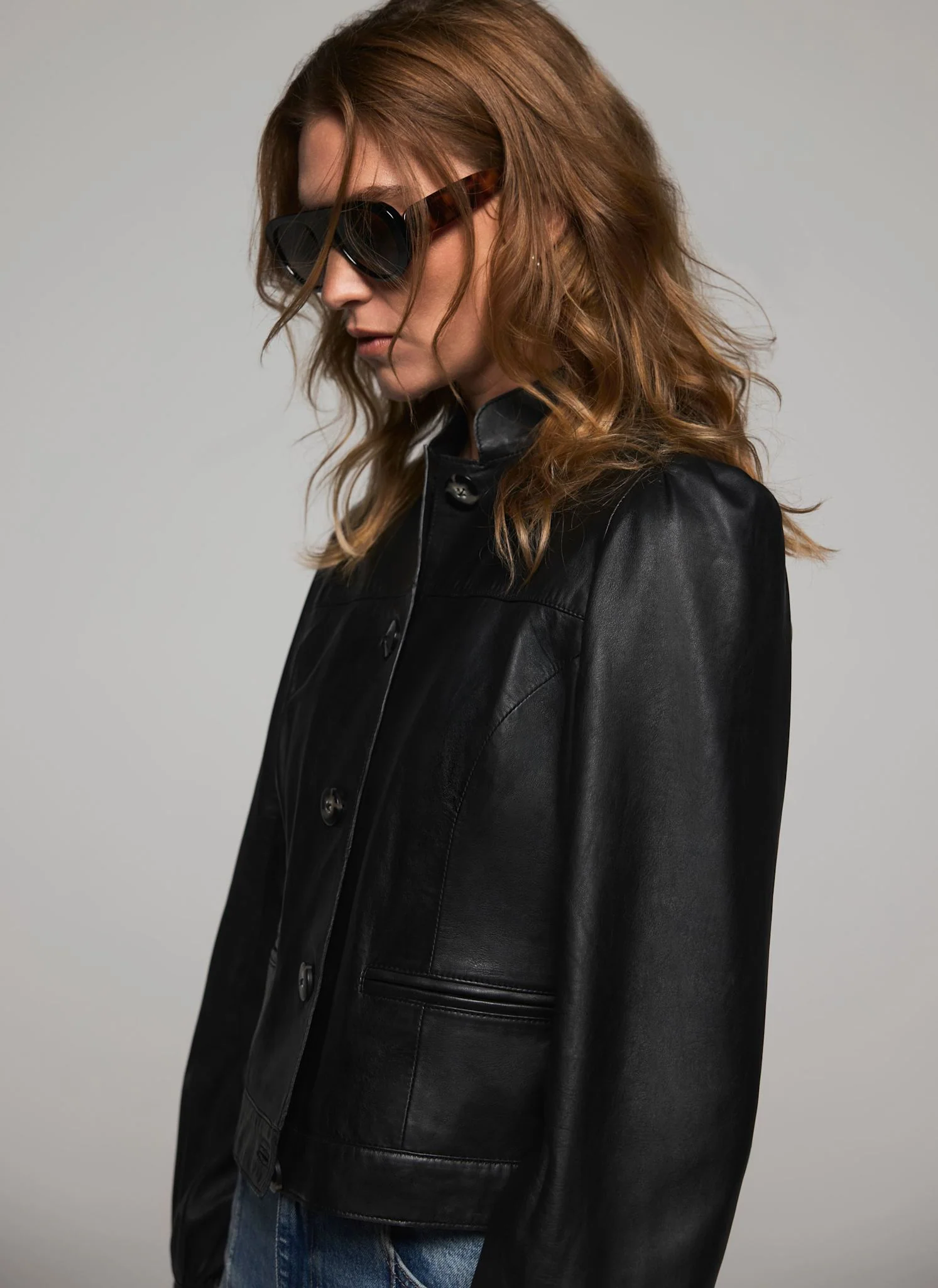 Black Leather Puff Sleeve Jacket - Image 6