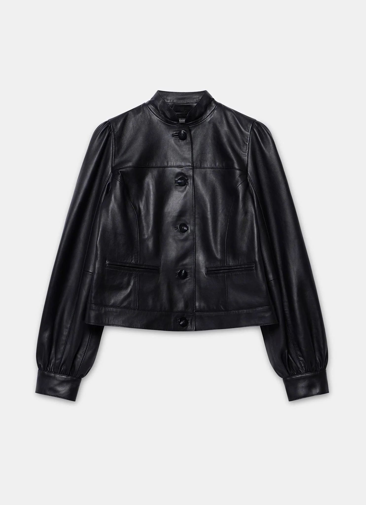 Black Leather Puff Sleeve Jacket - Image 7