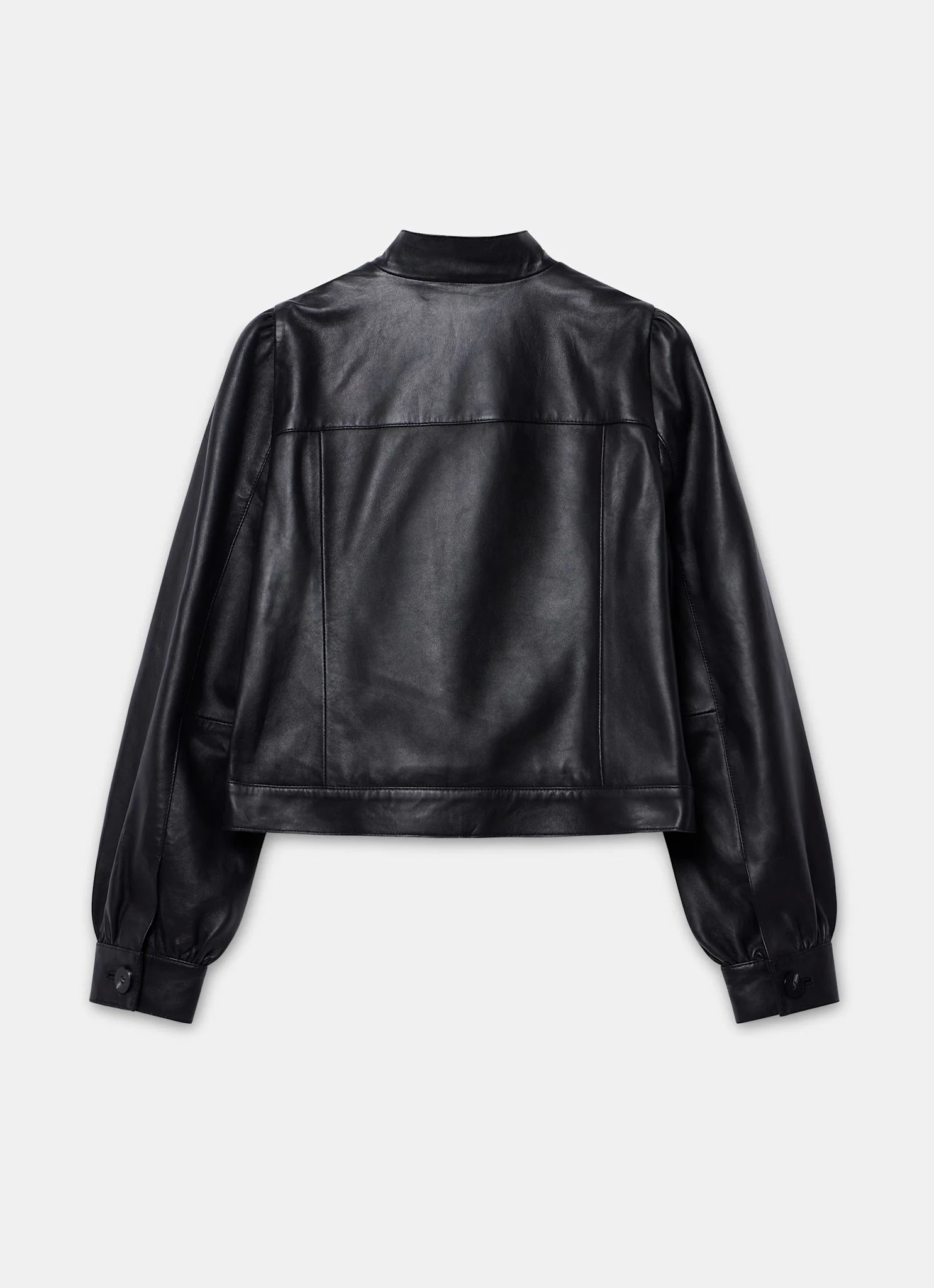 Black Leather Puff Sleeve Jacket - Image 8