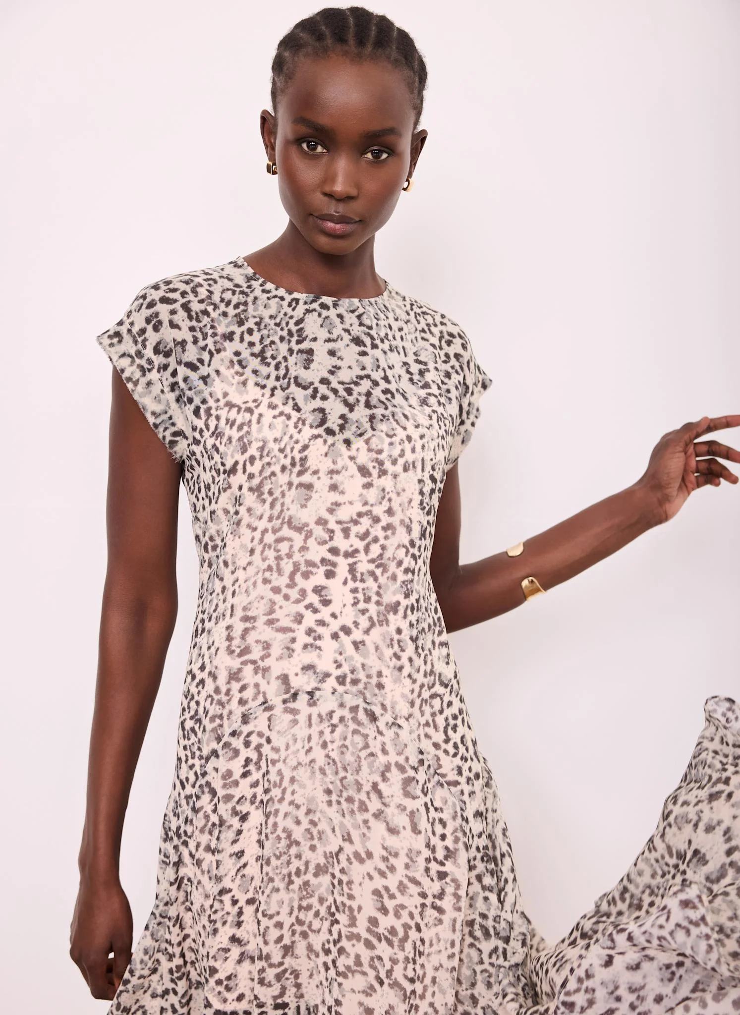 Leopard Print Cap Sleeve Midi Dress - Image 4