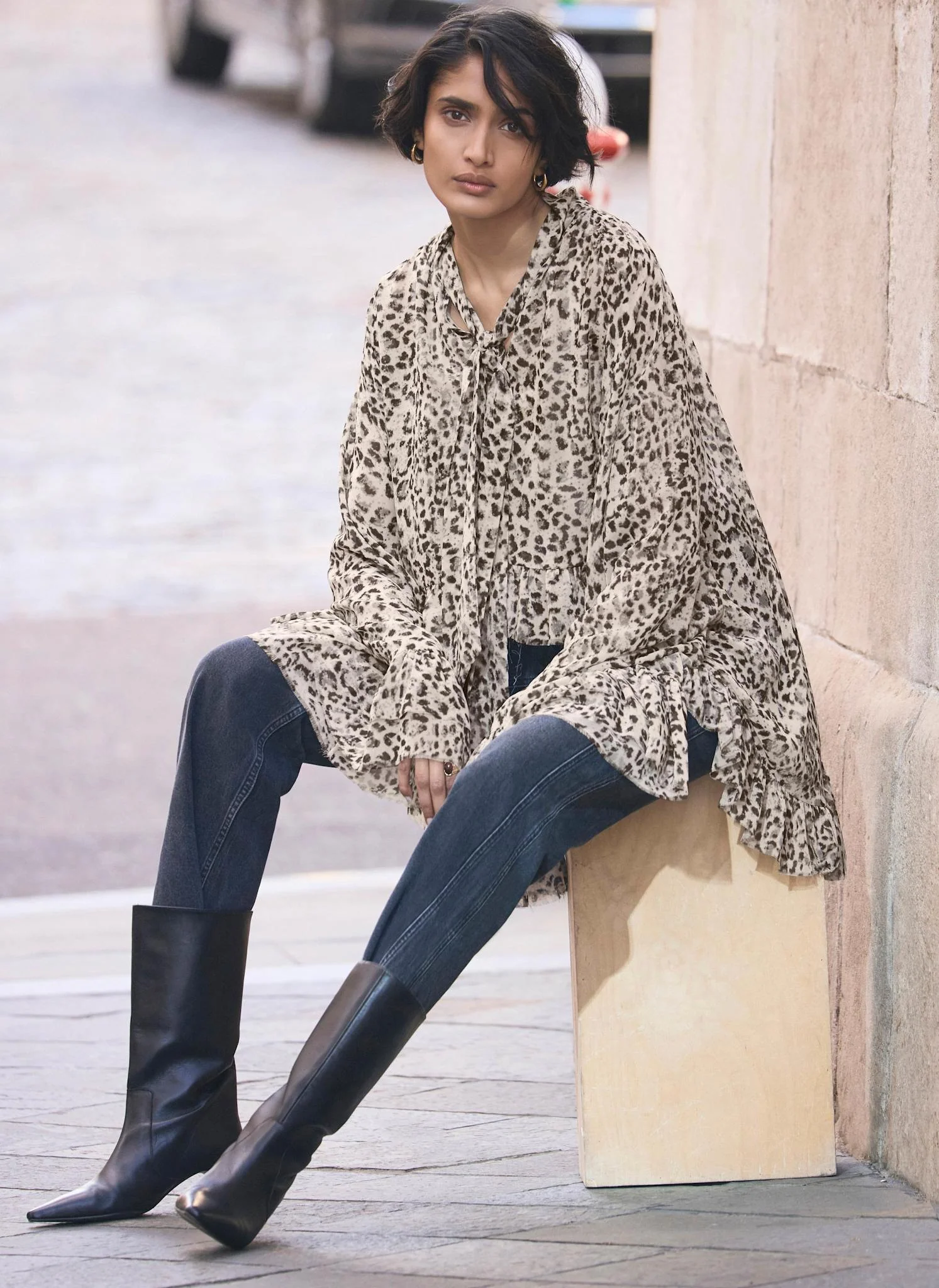 Leopard Print Ruffle Blouse - Image 3