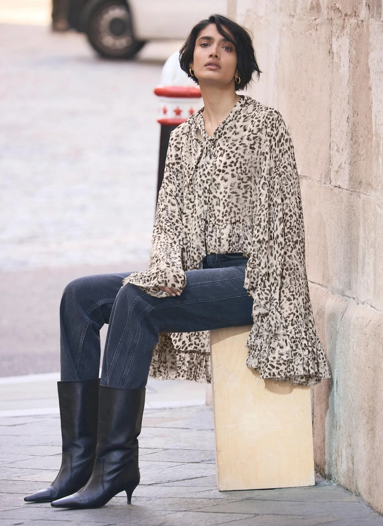 Leopard Print Ruffle Blouse - Image 5