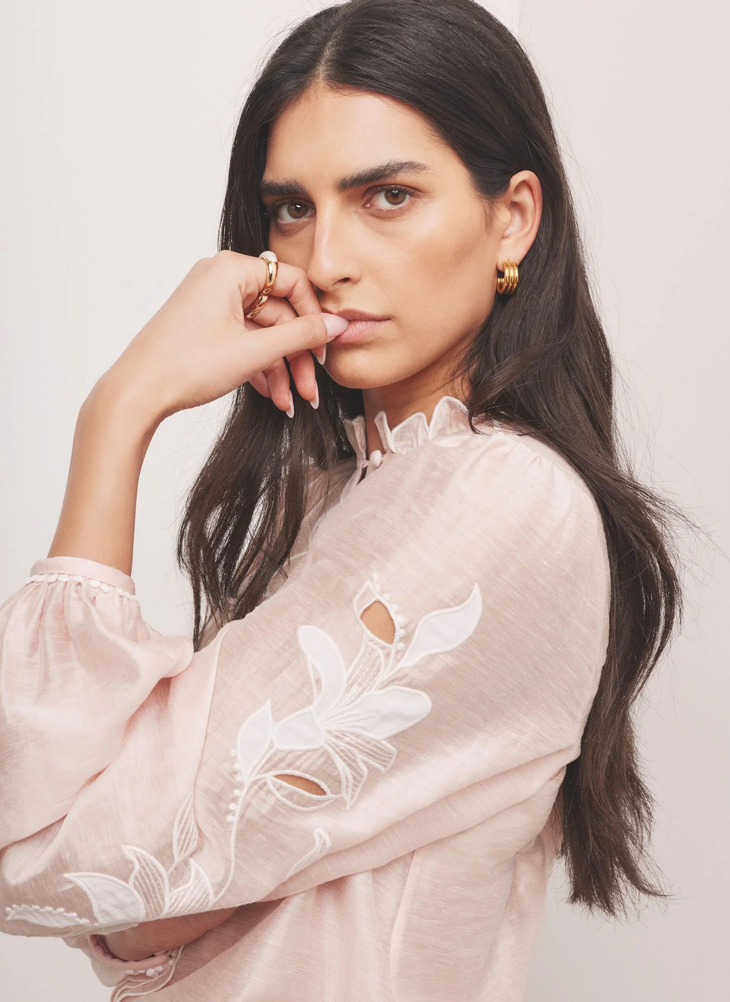 Pink Embroidered Scallop Trim Blouse - Image 2