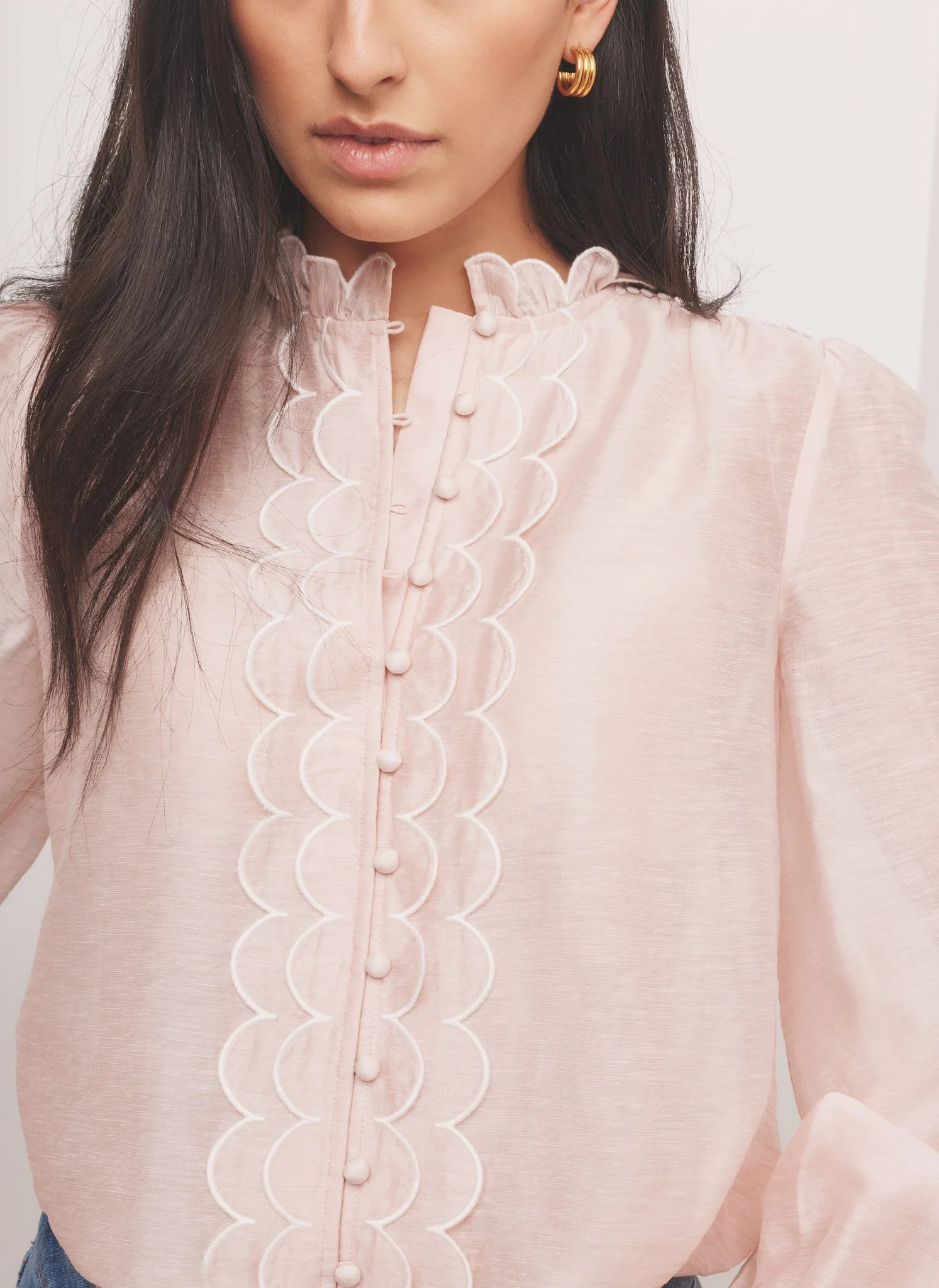 Pink Embroidered Scallop Trim Blouse - Image 4