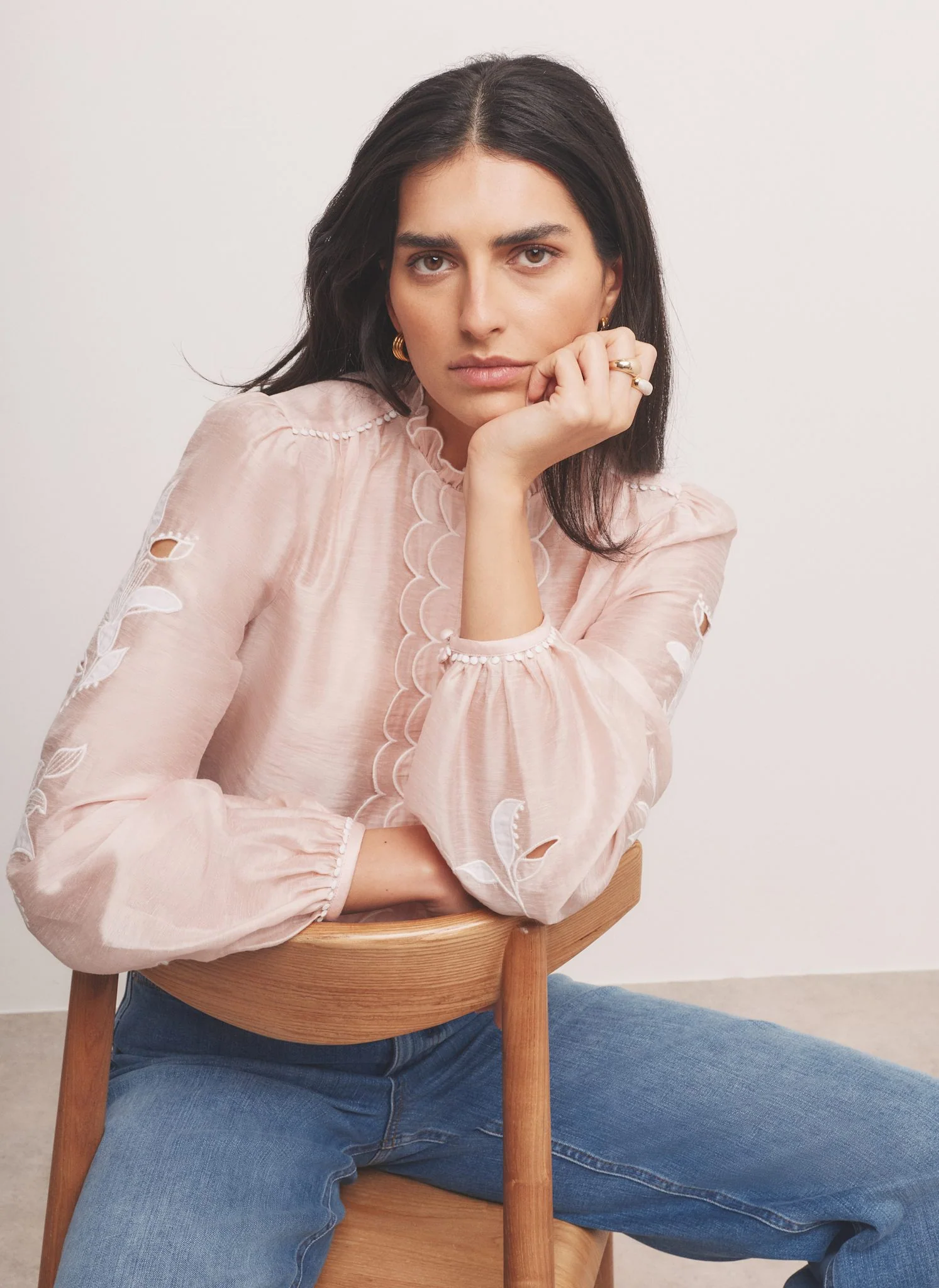 Pink Embroidered Scallop Trim Blouse - Image 5