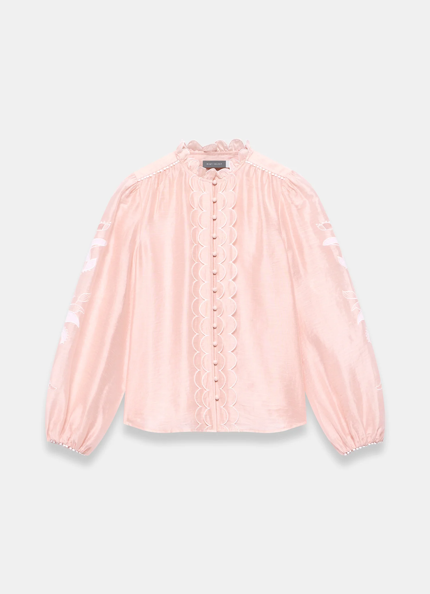 Pink Embroidered Scallop Trim Blouse - Image 6