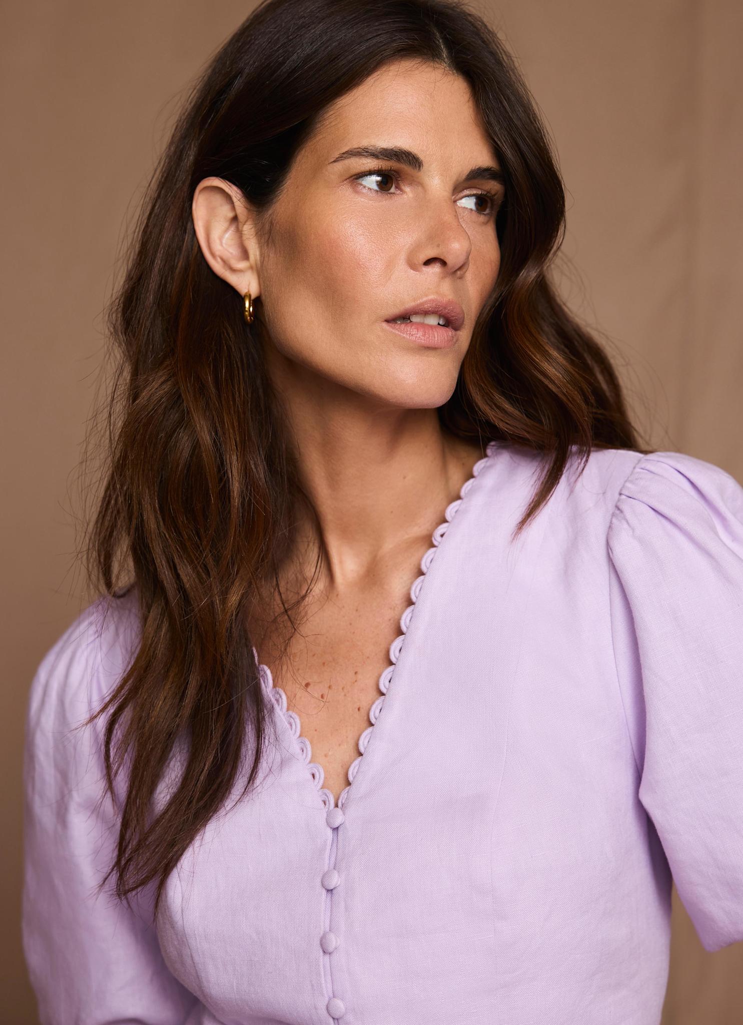 Lilac Linen Puff Sleeve Top - Image 3