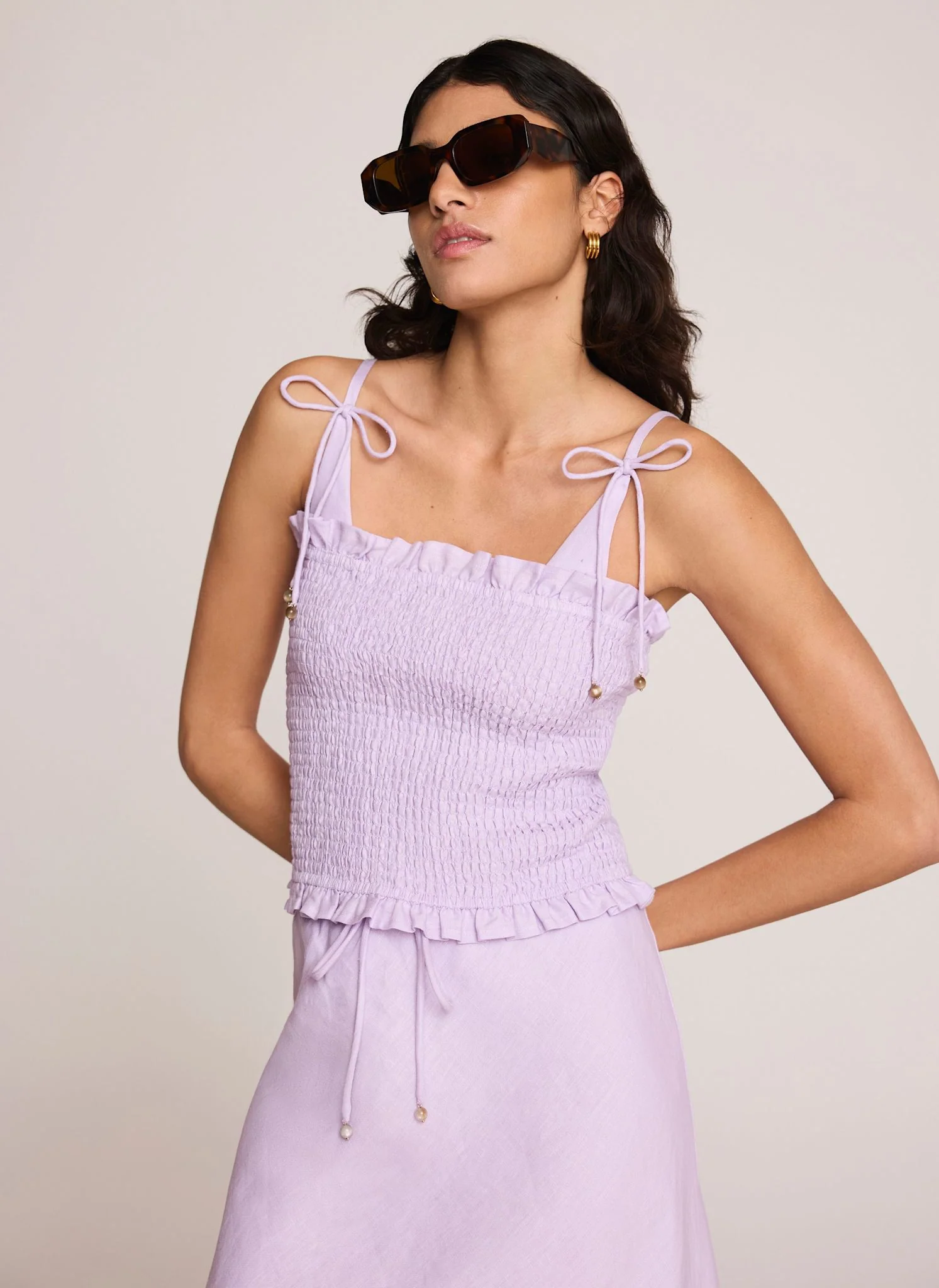 Lilac Linen Shirred Top - Image 2
