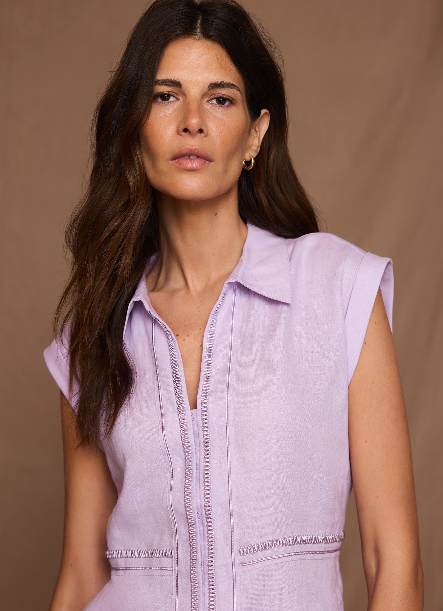 Lilac Linen Sleeveless Shirt - Image 3