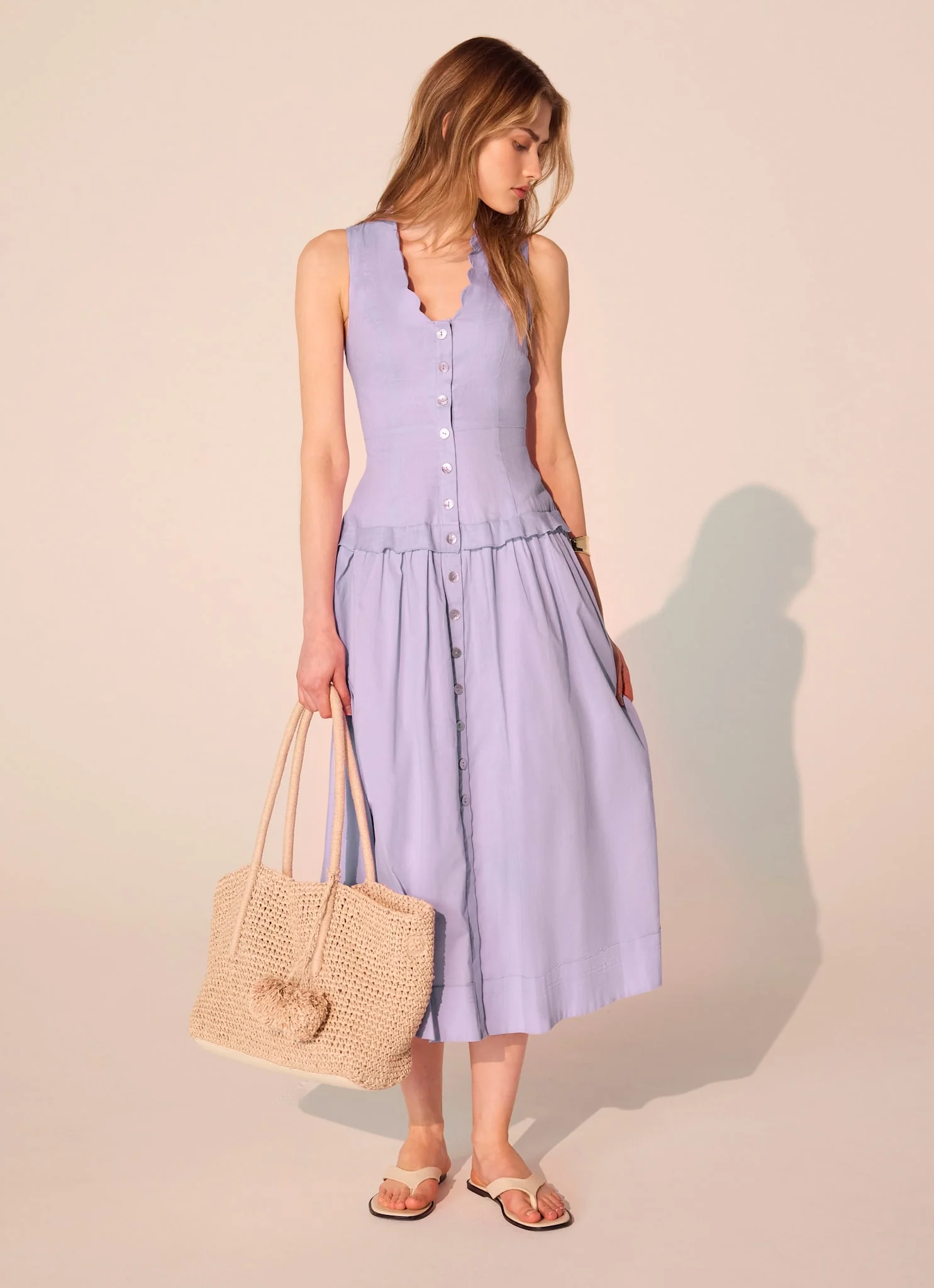 Lilac Ramie Drop Waist Midi Dress - Image 2