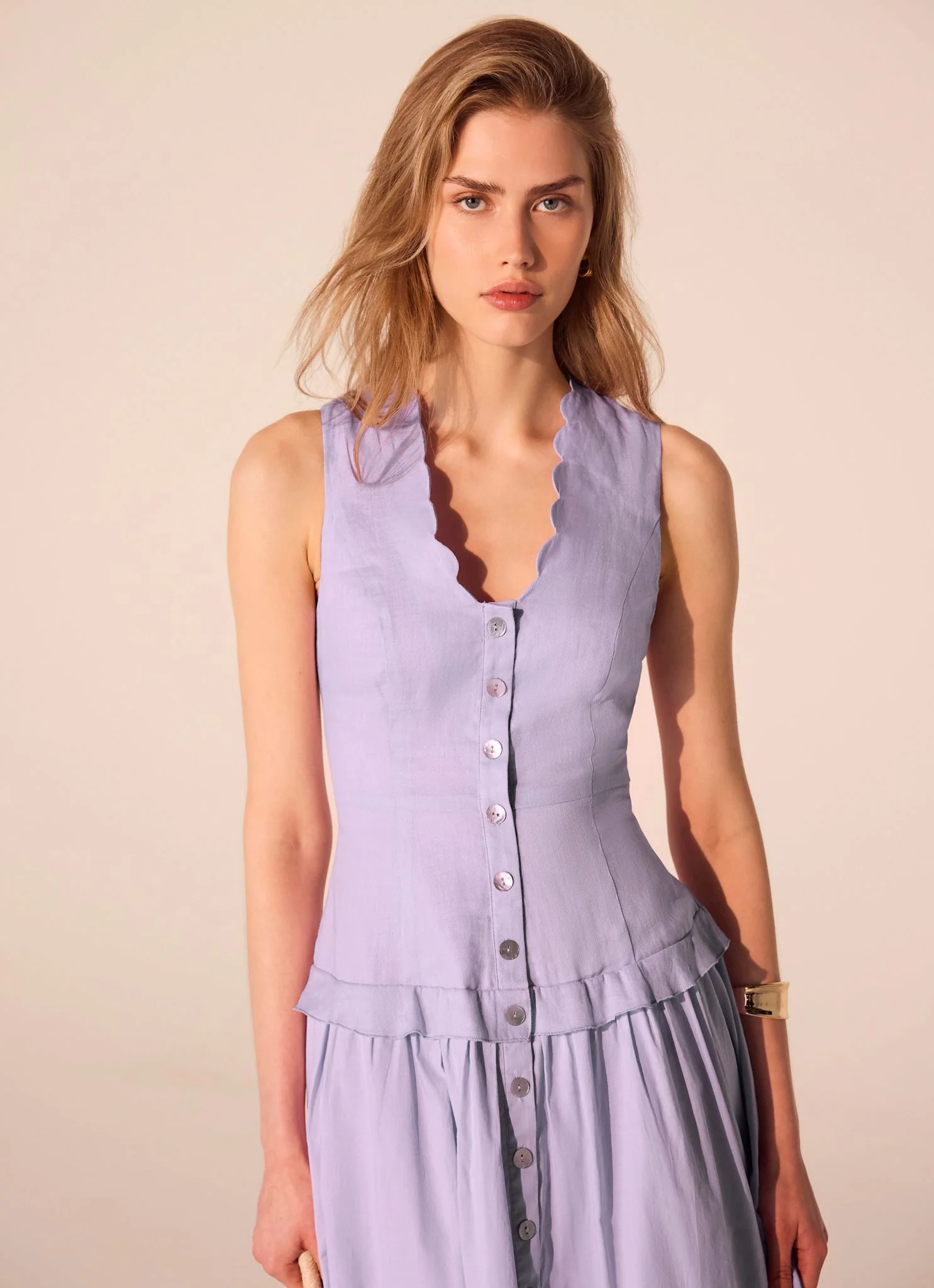 Lilac Ramie Drop Waist Midi Dress - Image 3