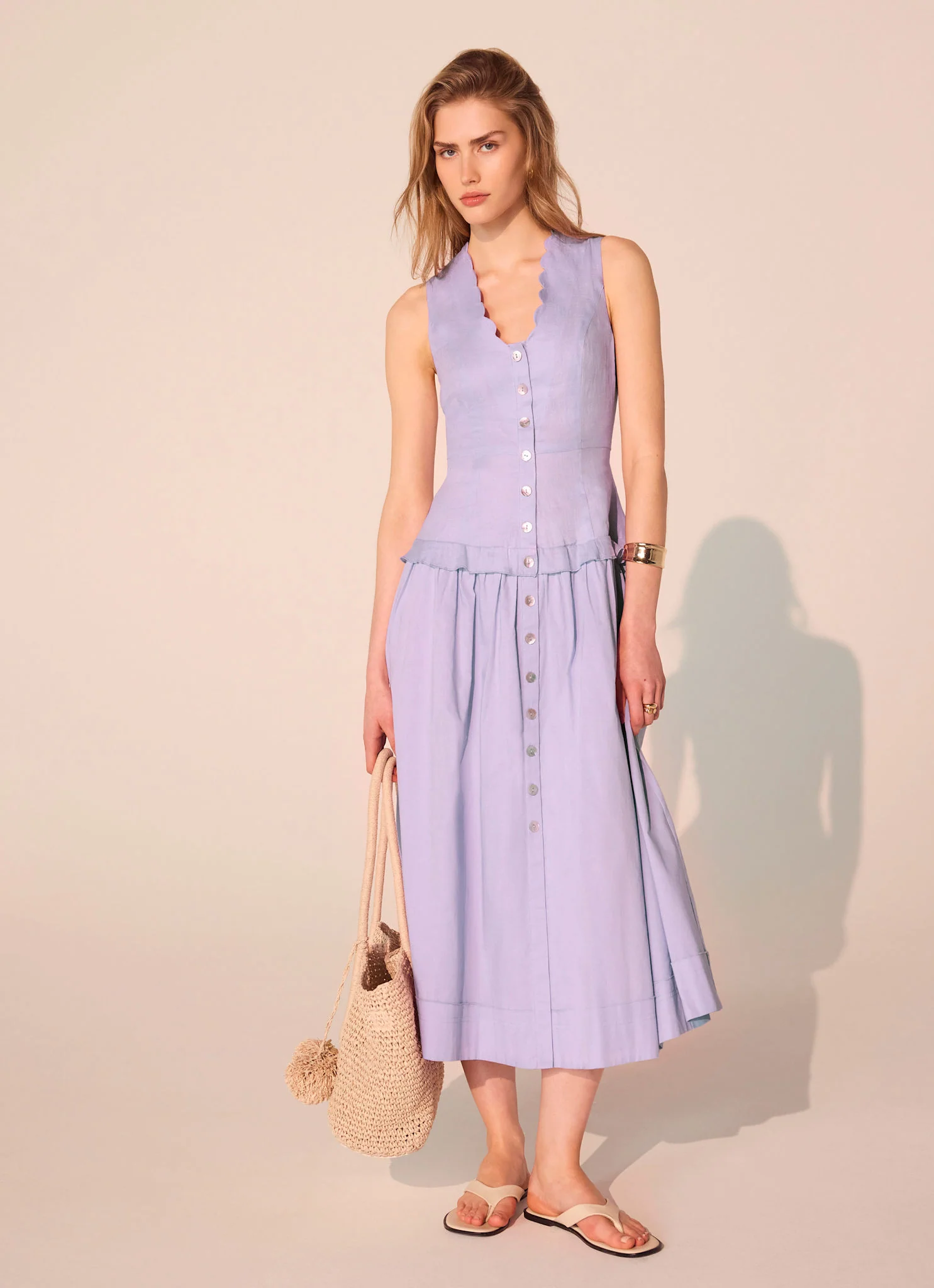 Lilac Ramie Drop Waist Midi Dress - Image 4