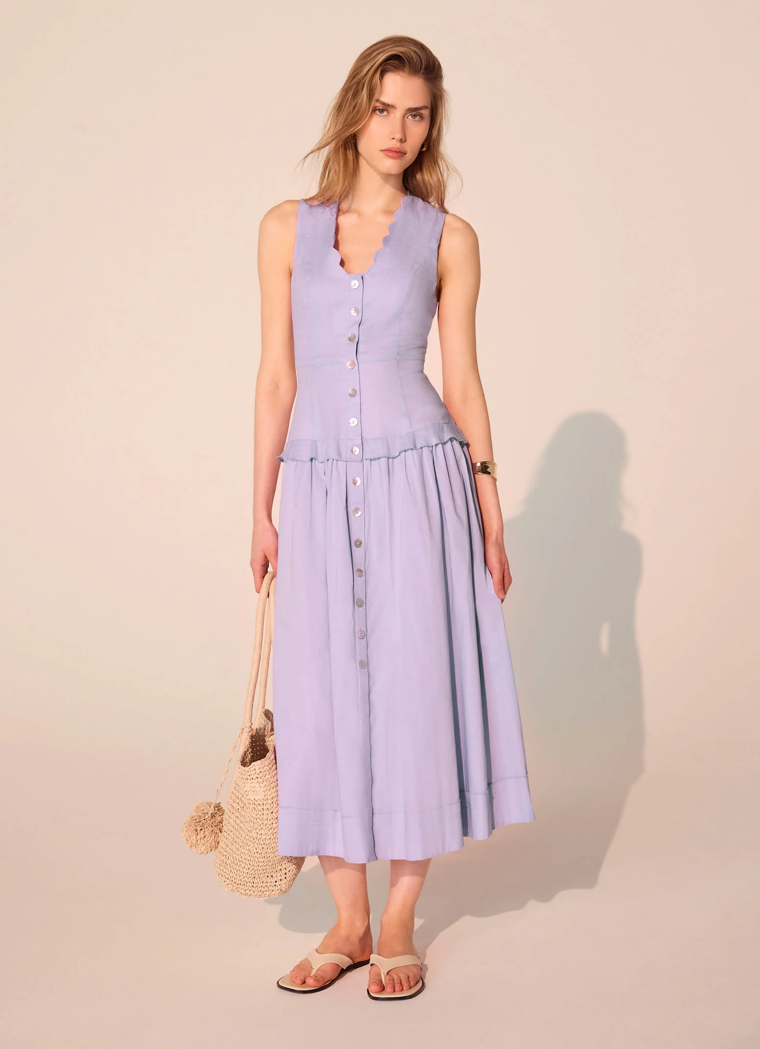 Lilac Ramie Drop Waist Midi Dress - Image 6