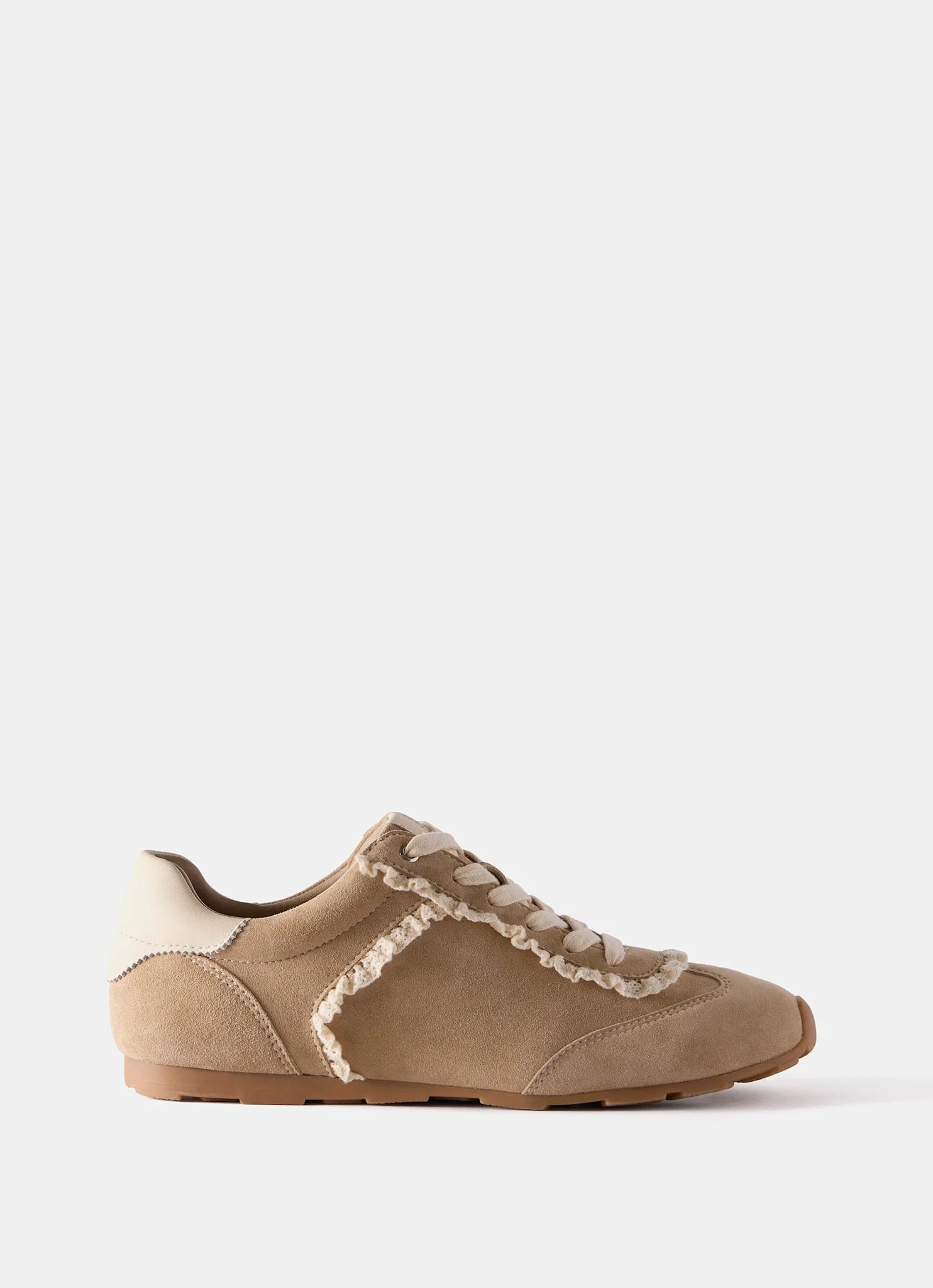 Lina Neutral Suede Lace Detail Trainers - Image 3