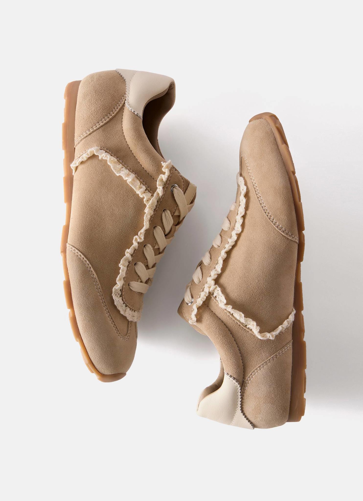 Lina Neutral Suede Lace Detail Trainers - Image 4