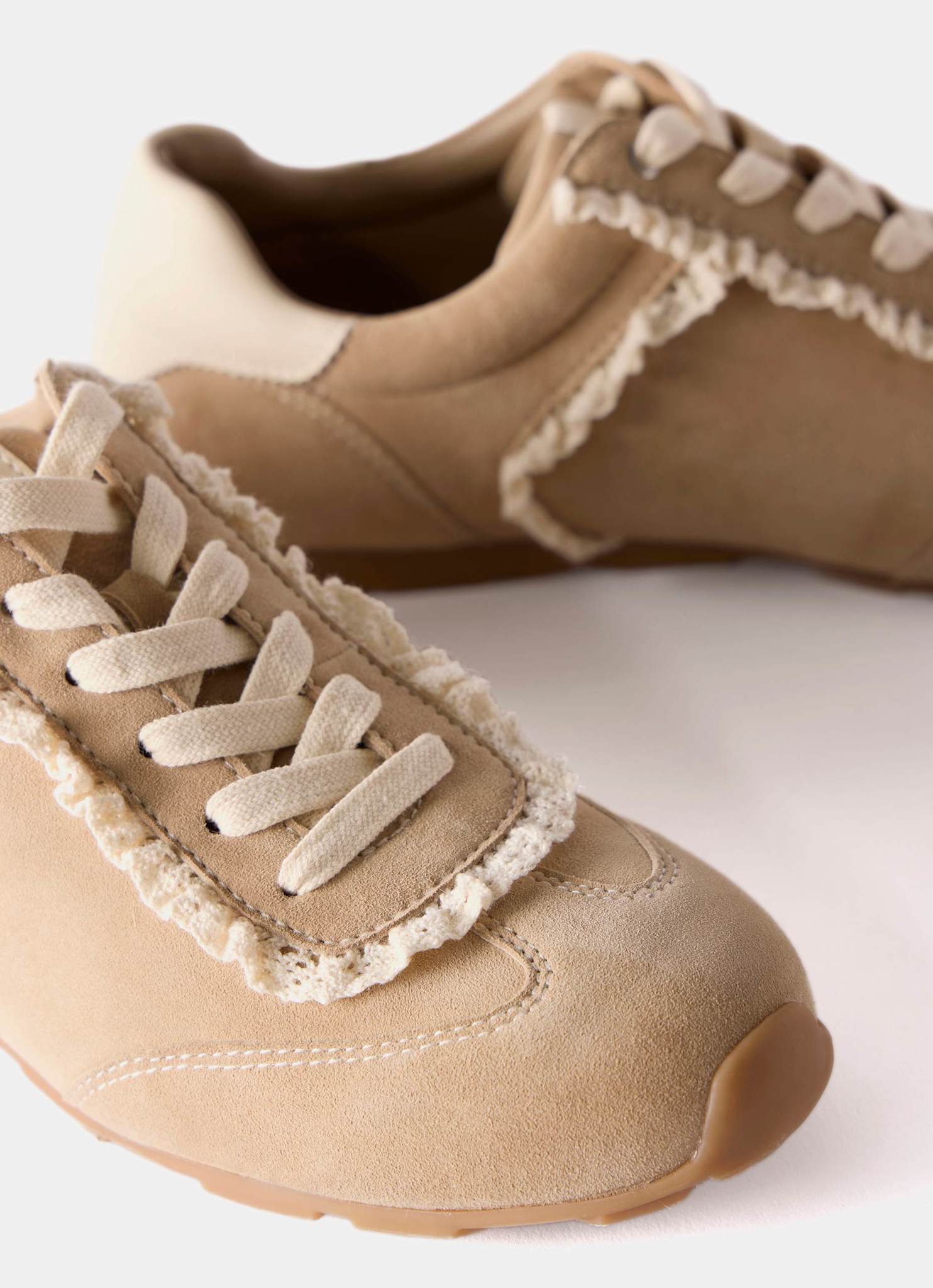 Lina Neutral Suede Lace Detail Trainers - Image 5