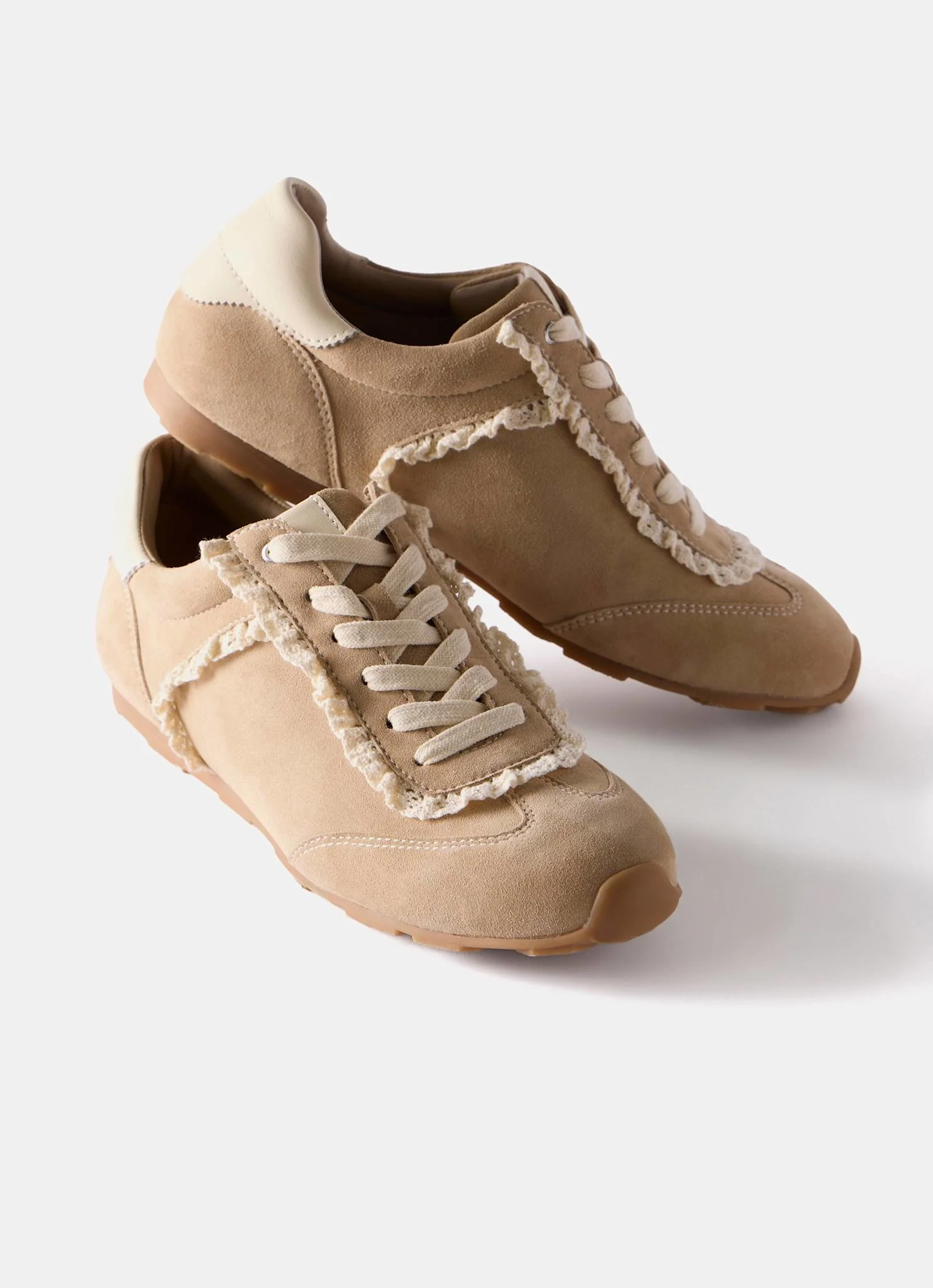 Lina Neutral Suede Lace Detail Trainers - Image 6