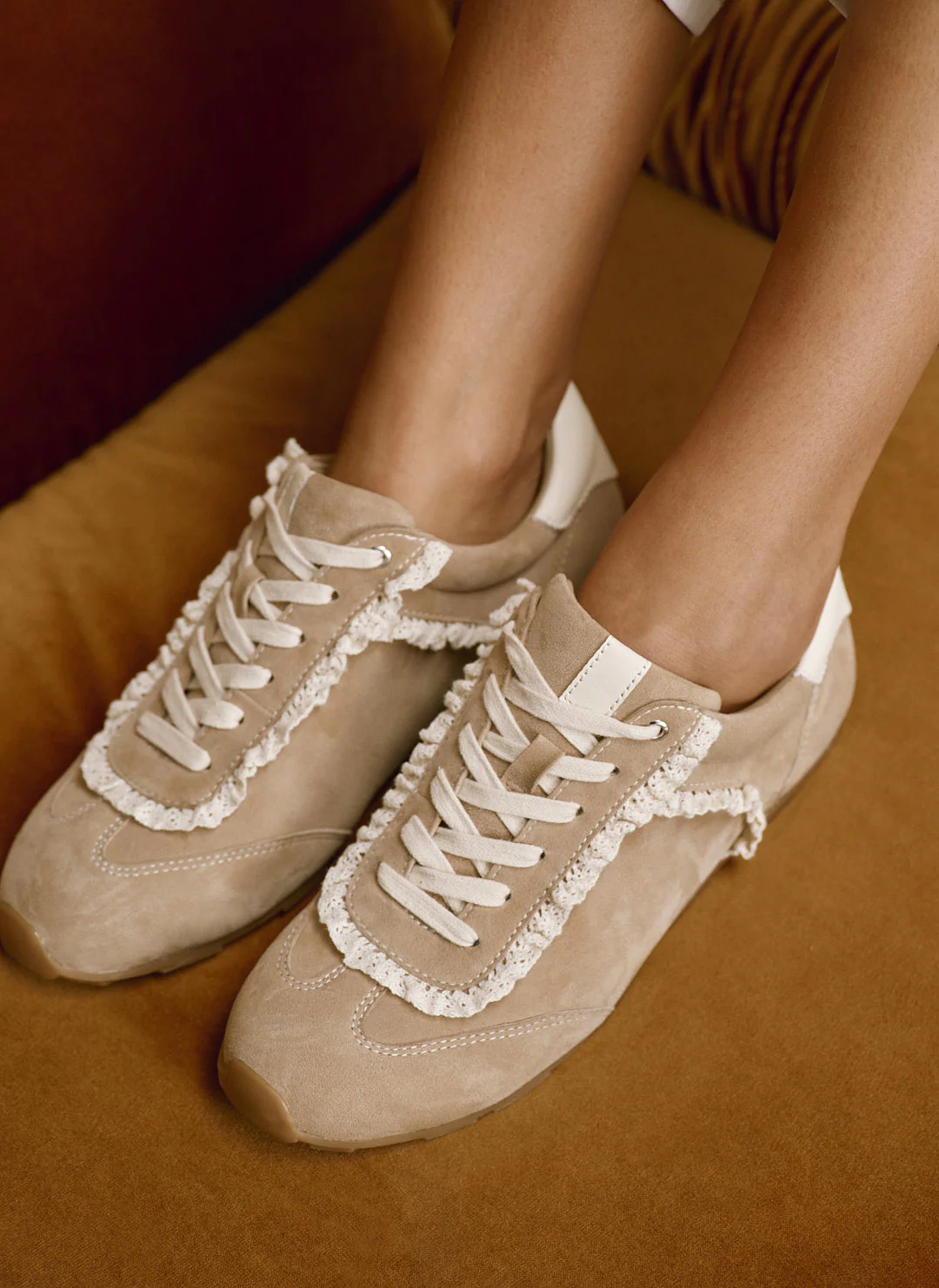 Lina Neutral Suede Lace Detail Trainers - Image 7