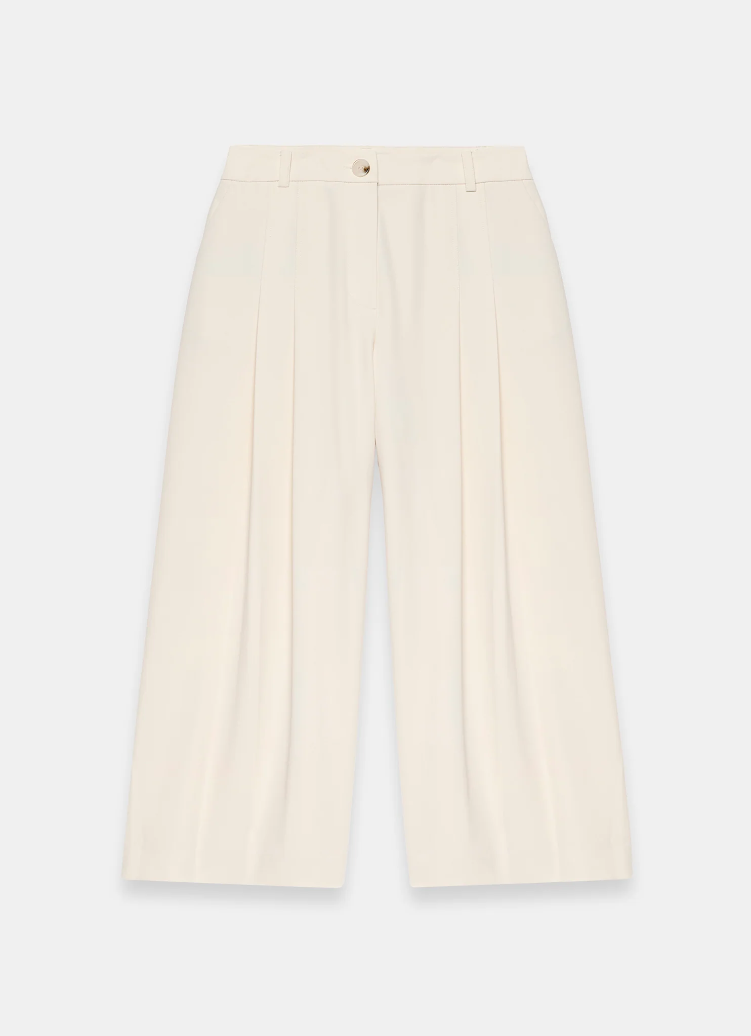 Cream Pleated Cropped Wide Trousers - Image 6