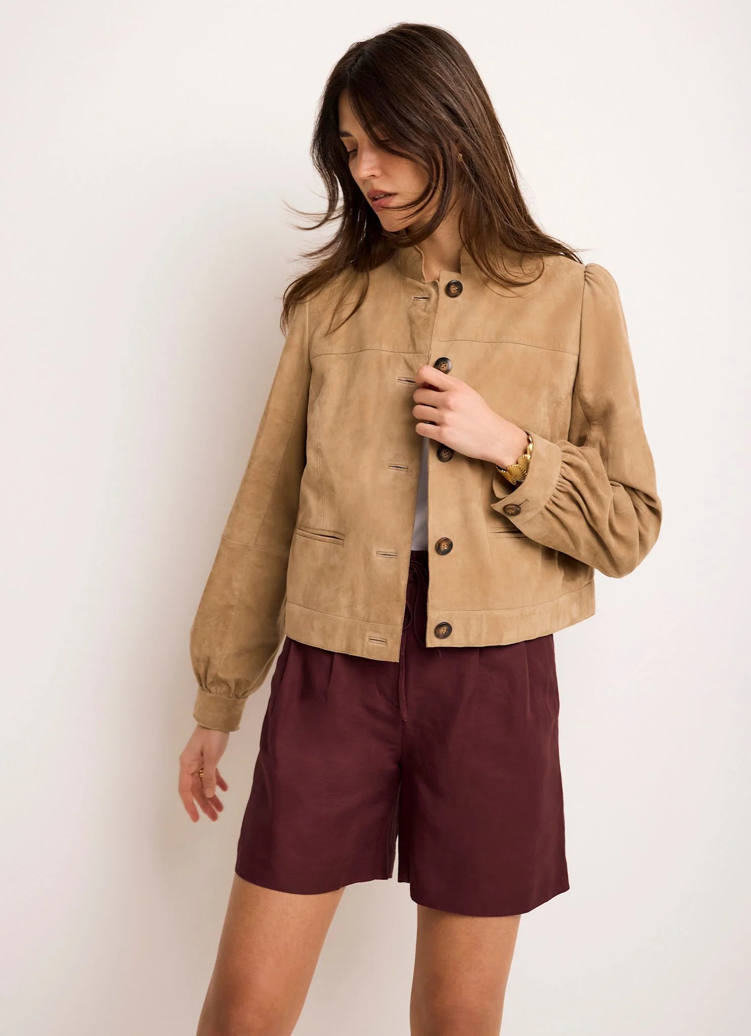 Burgundy Linen Blend Shorts - Image 2