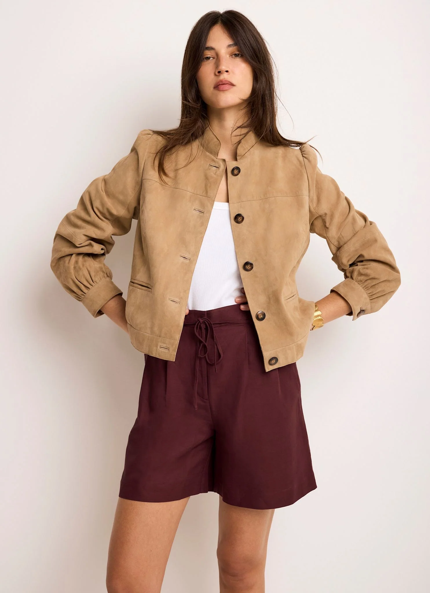 Burgundy Linen Blend Shorts - Image 3