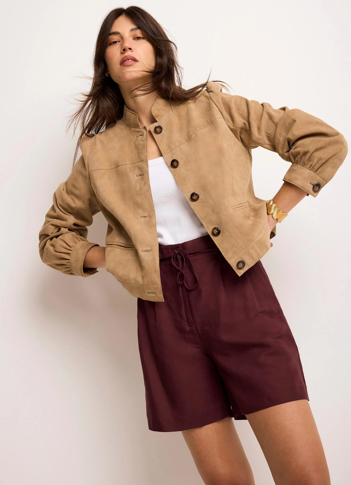 Burgundy Linen Blend Shorts - Image 4