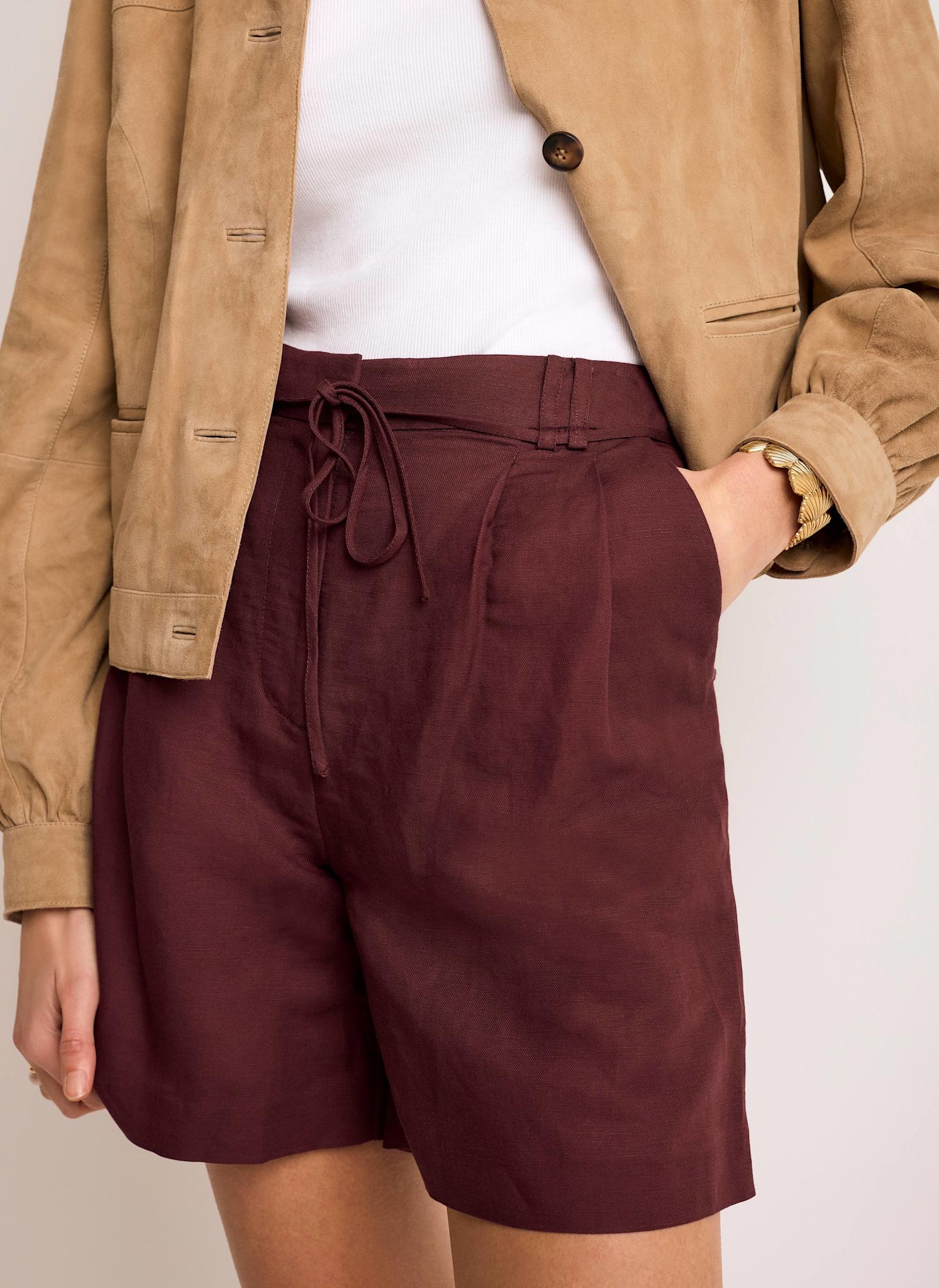 Burgundy Linen Blend Shorts - Image 5