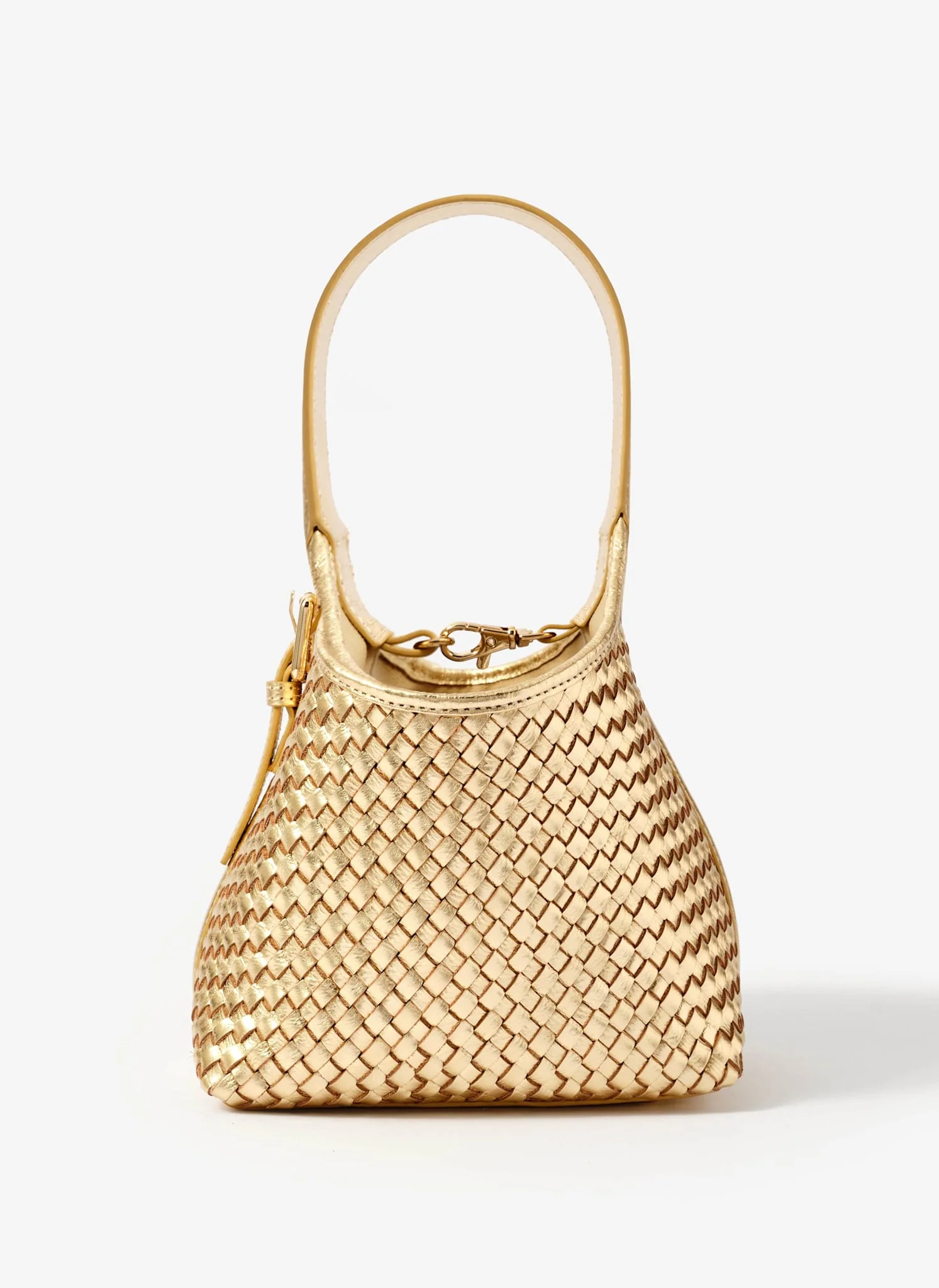 Lola Gold Leather Woven Bucket Bag - Image 3