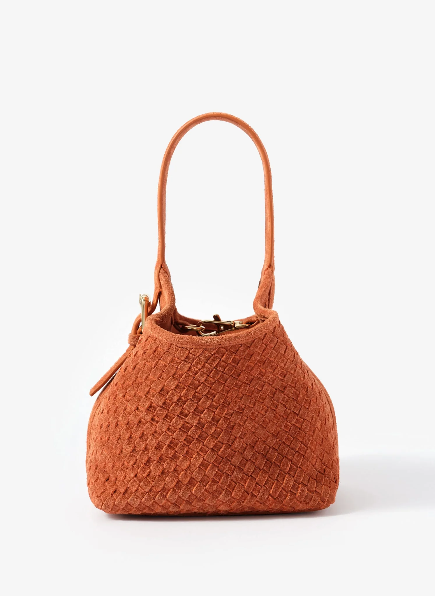 Lola Orange Suede Woven Bucket Bag - Image 3