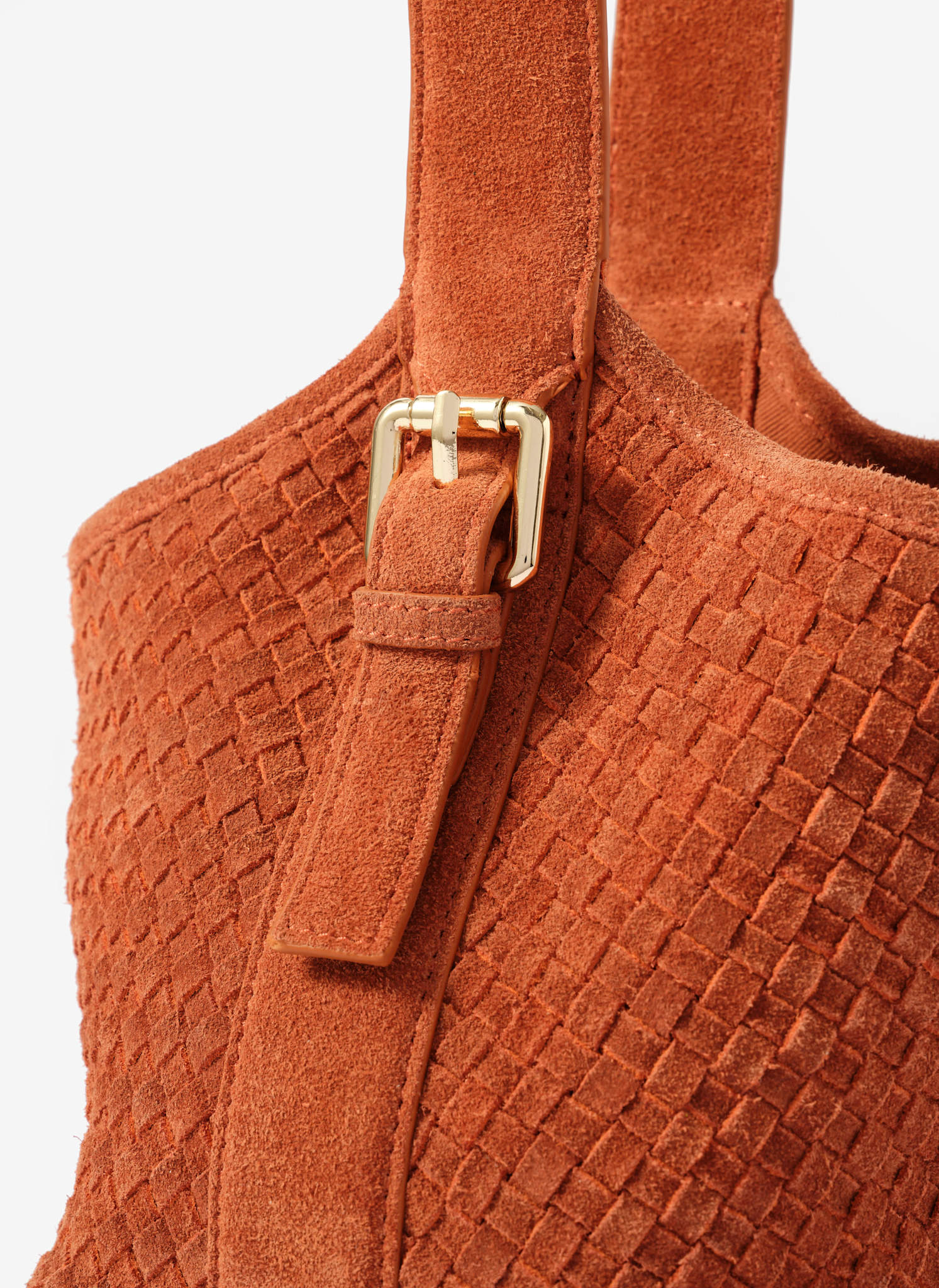 Lola Orange Suede Woven Bucket Bag - Image 5