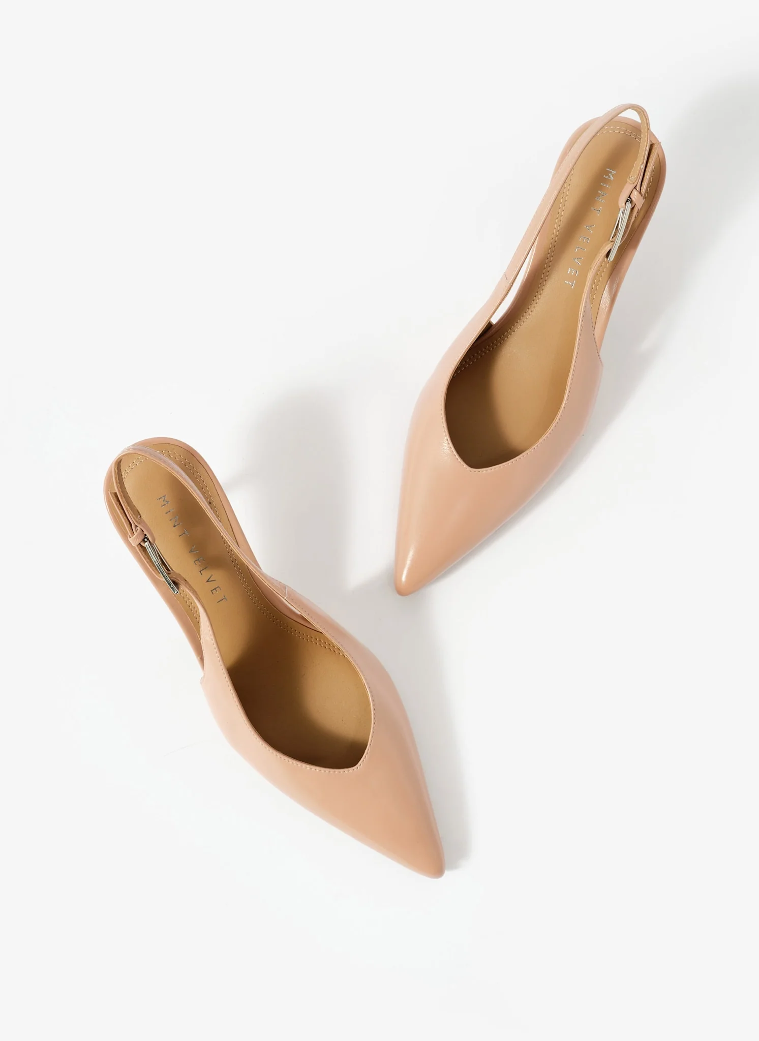 Lya Neutral Leather Sling Back Heels - Image 4