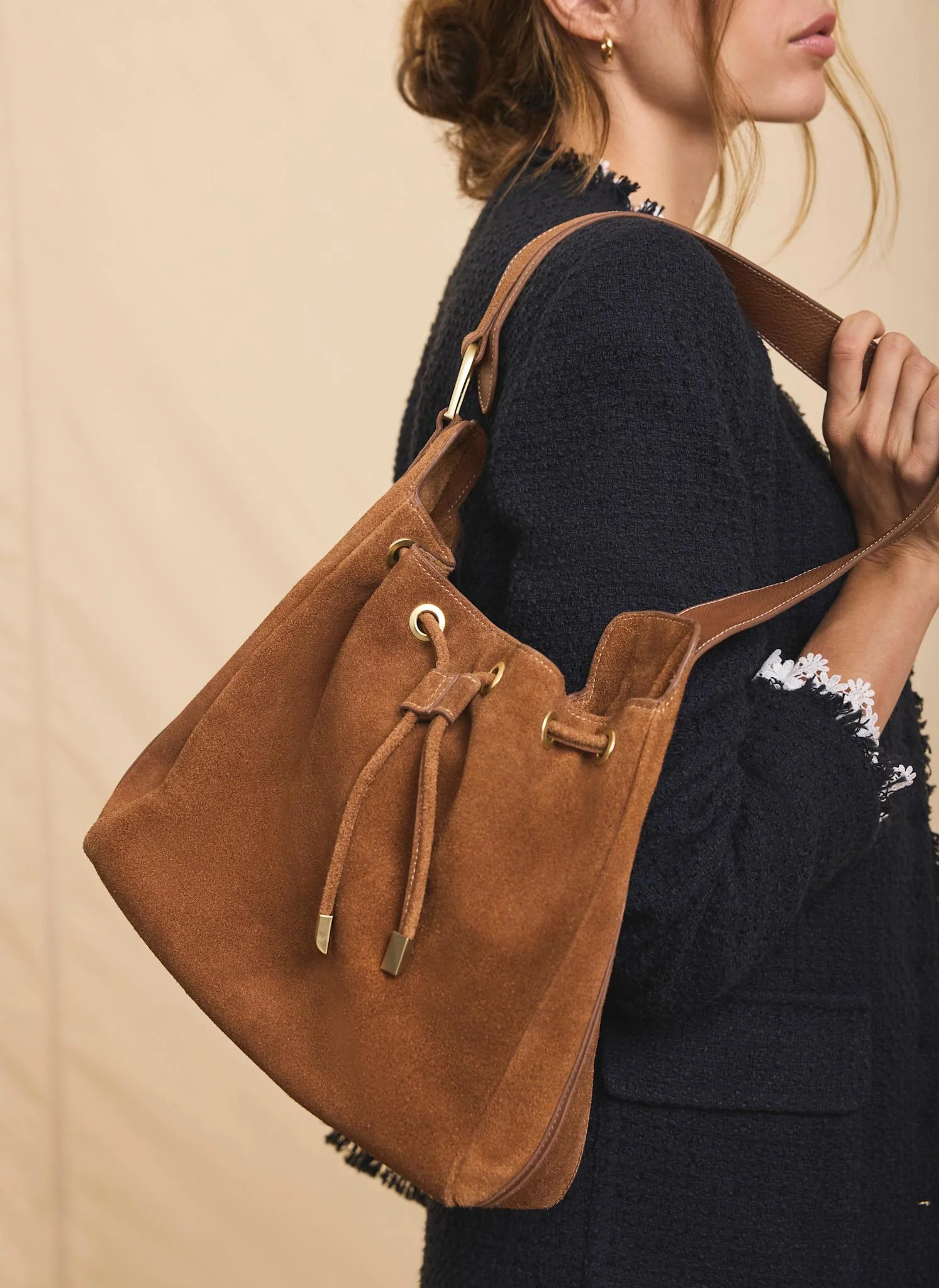Mabel Tan Suede Bucket Bag - Image 2